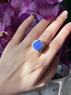 Vintage Platinum Diamond Boulder Opal Ring