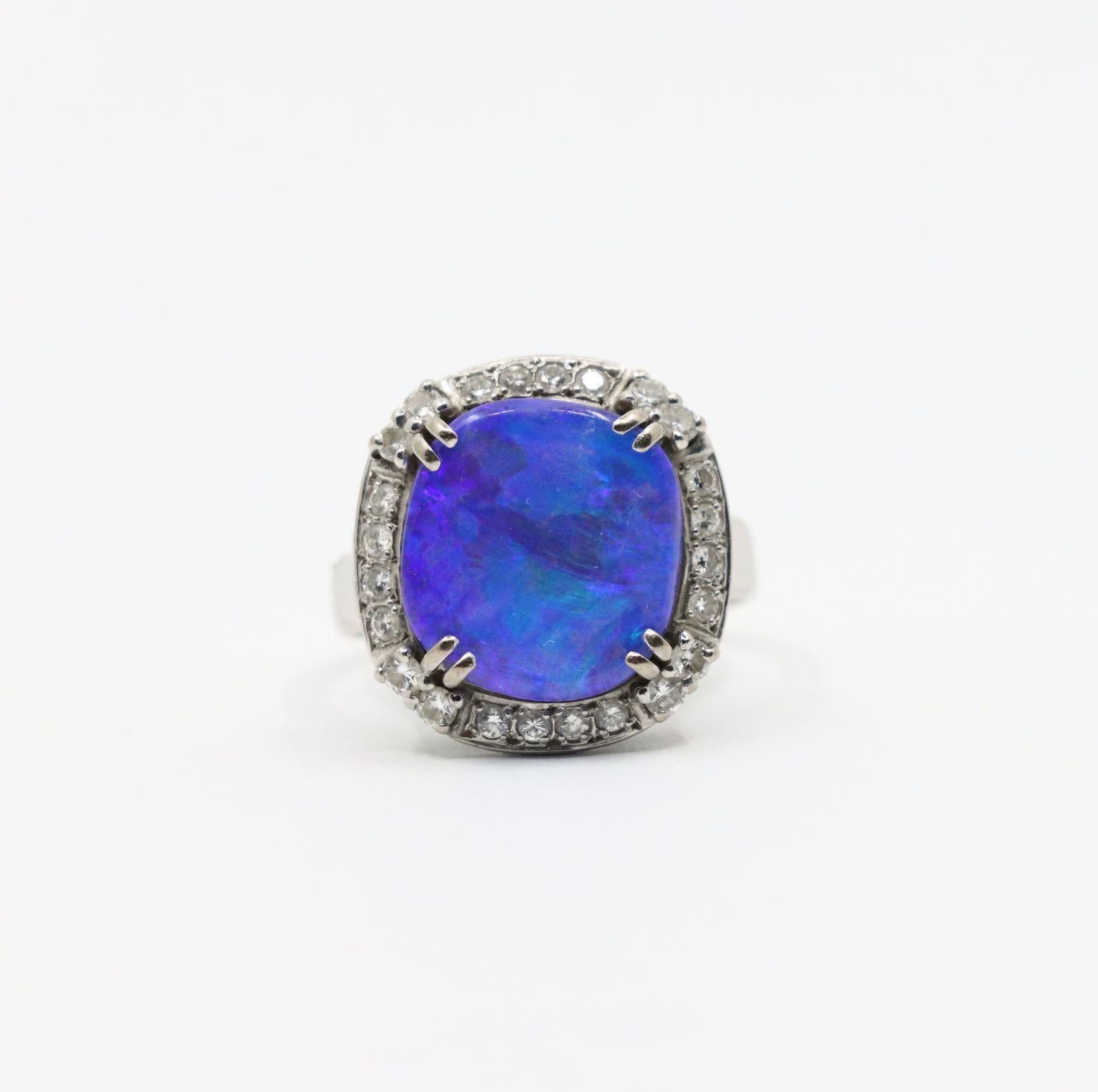 Vintage Platinum Diamond Boulder Opal Ring In Good Condition For Sale In Flushing, NY