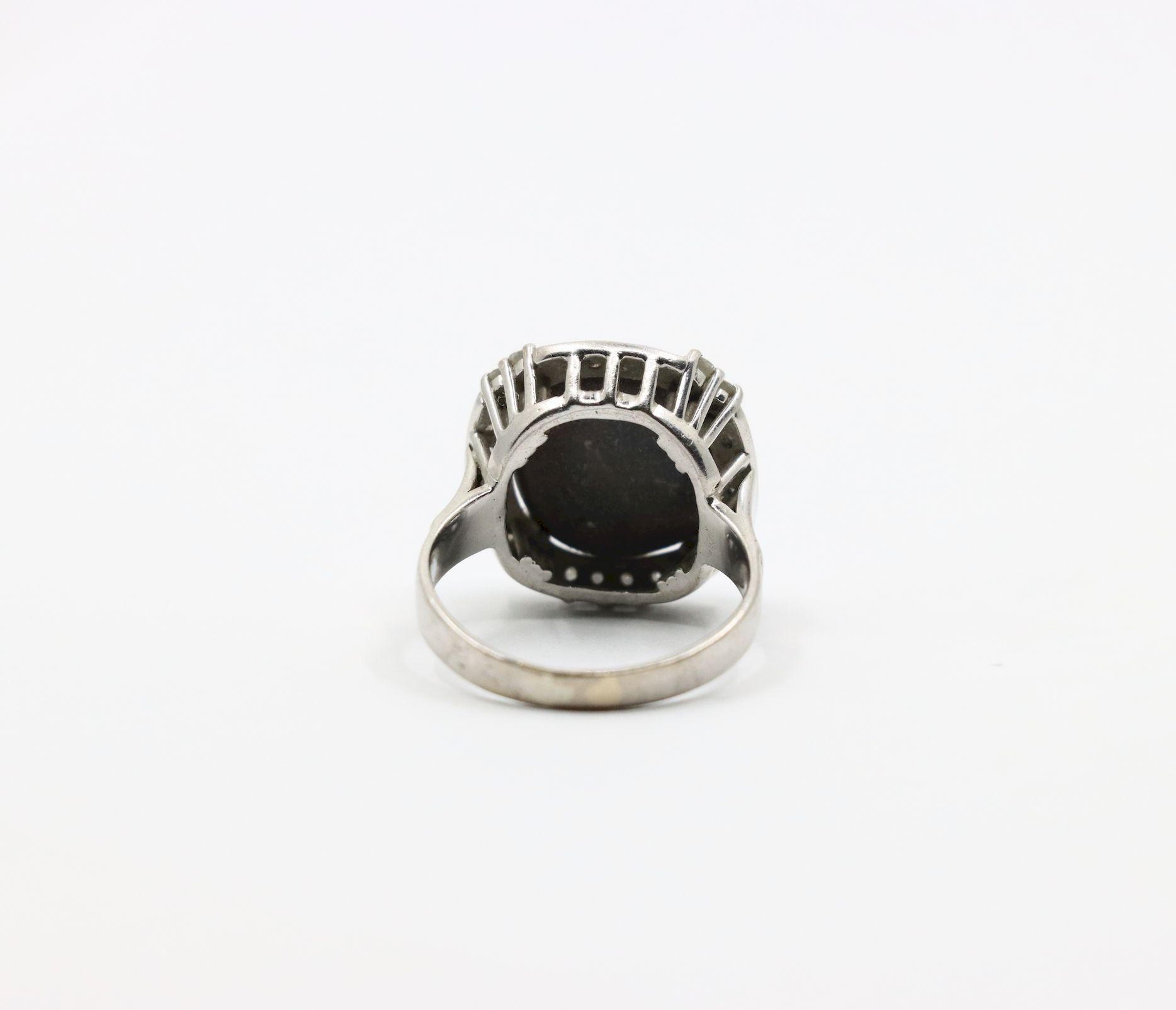 Women's Vintage Platinum Diamond Boulder Opal Ring For Sale