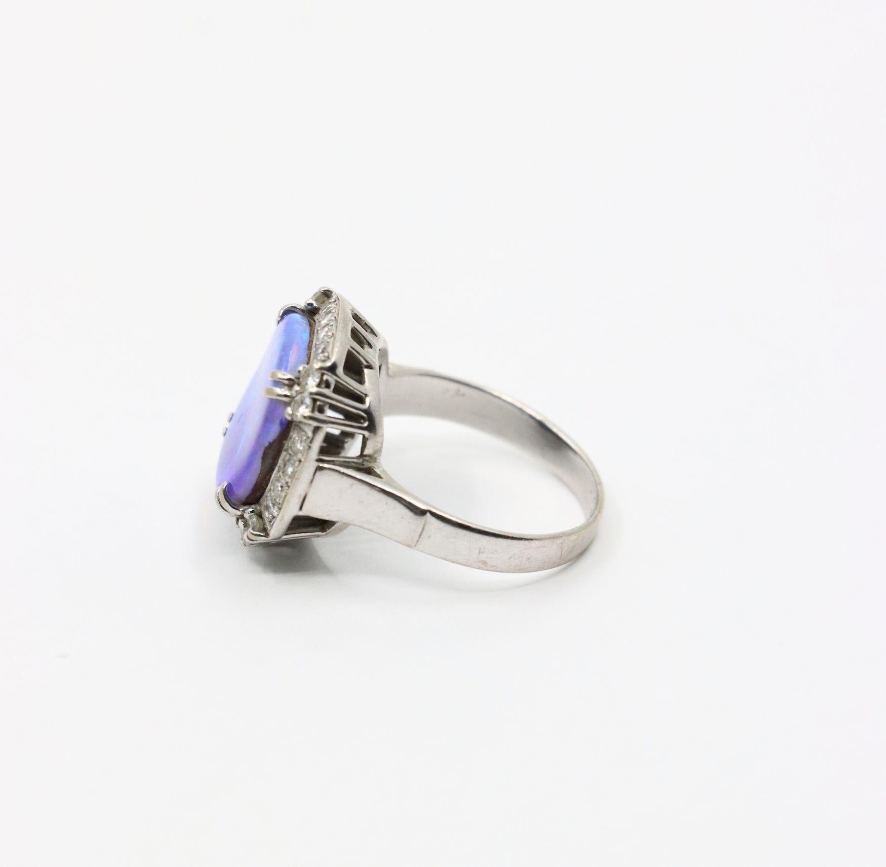 Vintage Platinum Diamond Boulder Opal Ring For Sale 4