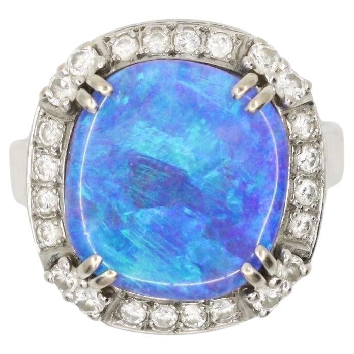Vintage Platinum Diamond Boulder Opal Ring
