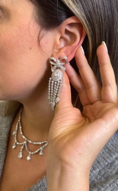 Vintage Platinum Diamond Bow Chandelier Earrings