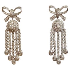 Vintage Platinum Diamond Bow Chandelier Earrings