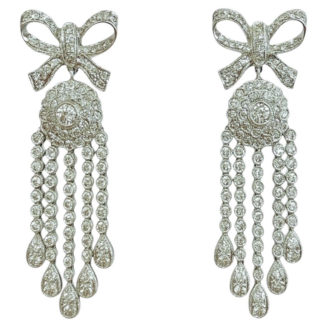Vintage Platinum Diamond Bow Chandelier Earrings