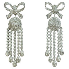 Vintage Platinum Diamond Bow Chandelier Earrings