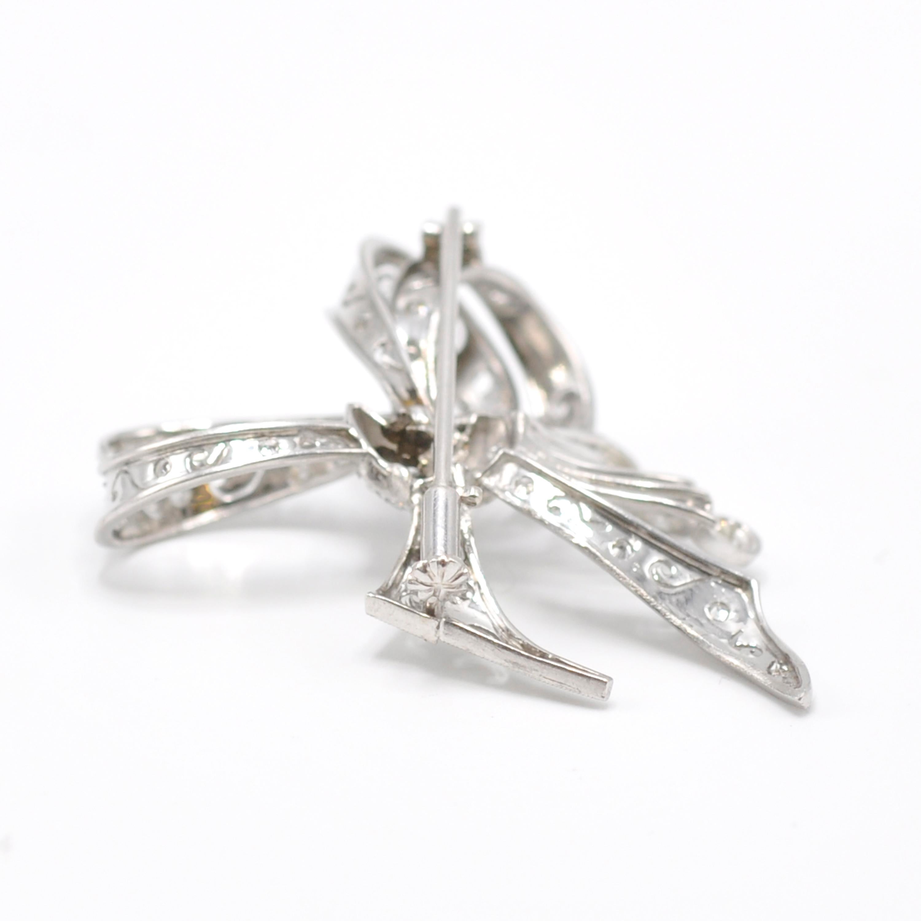 Vintage Platinum Diamond Butterfly Bow Pin In Good Condition In Dallas, TX