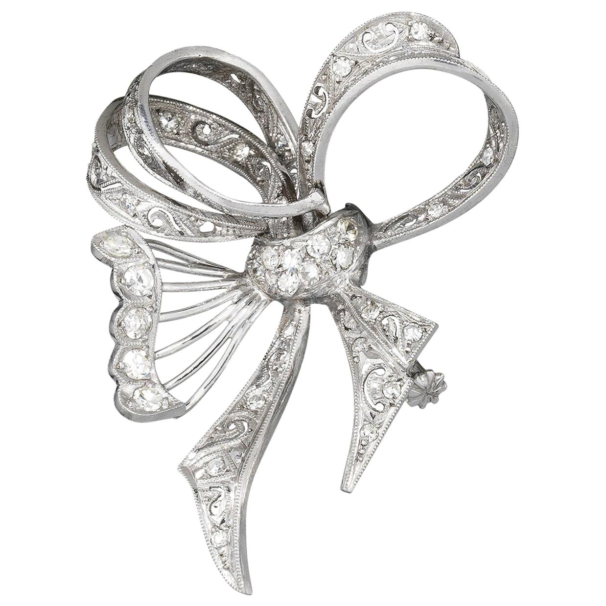 Vintage Platinum Diamond Butterfly Bow Pin
