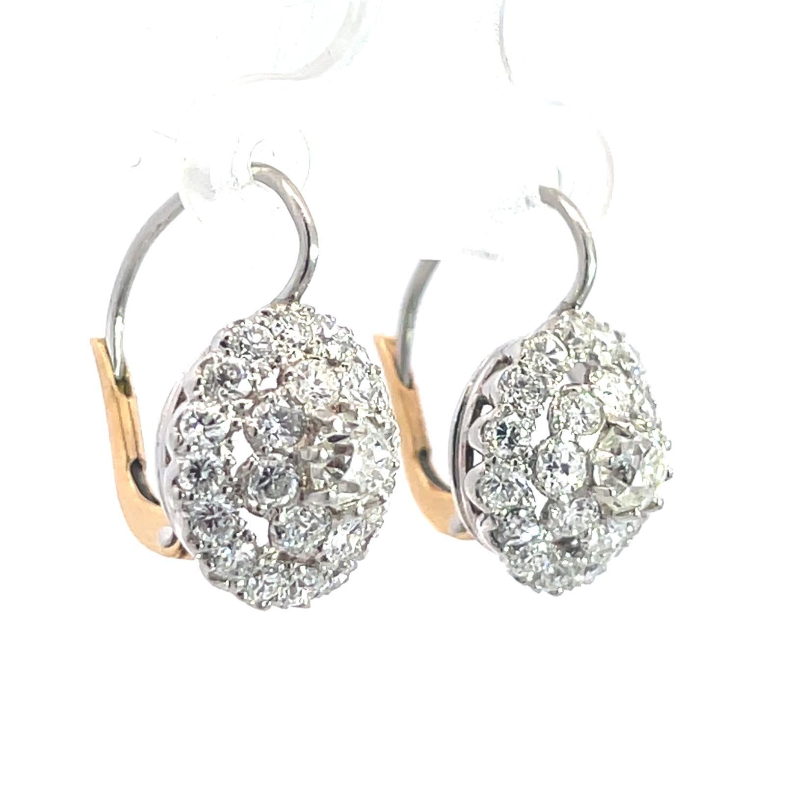 Vintage Platin Diamant-Cluster-Ohrringe im Zustand „Gut“ im Angebot in Miami, FL