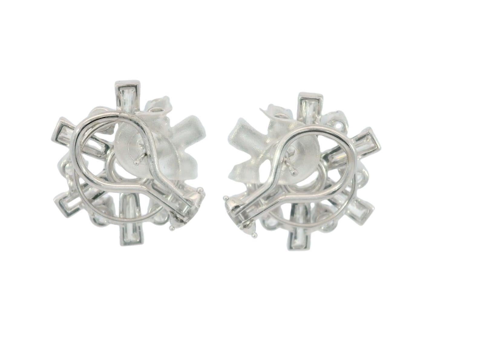 Modern Vintage Platinum Diamond Cluster Earrings with Gold Clip on Backs ~5.8ctw For Sale