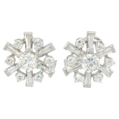 Vintage Platin-Diamant-Cluster-Ohrringe mit Gold-Cluster-Ohrclip auf der Rückseite ~5.8ctw