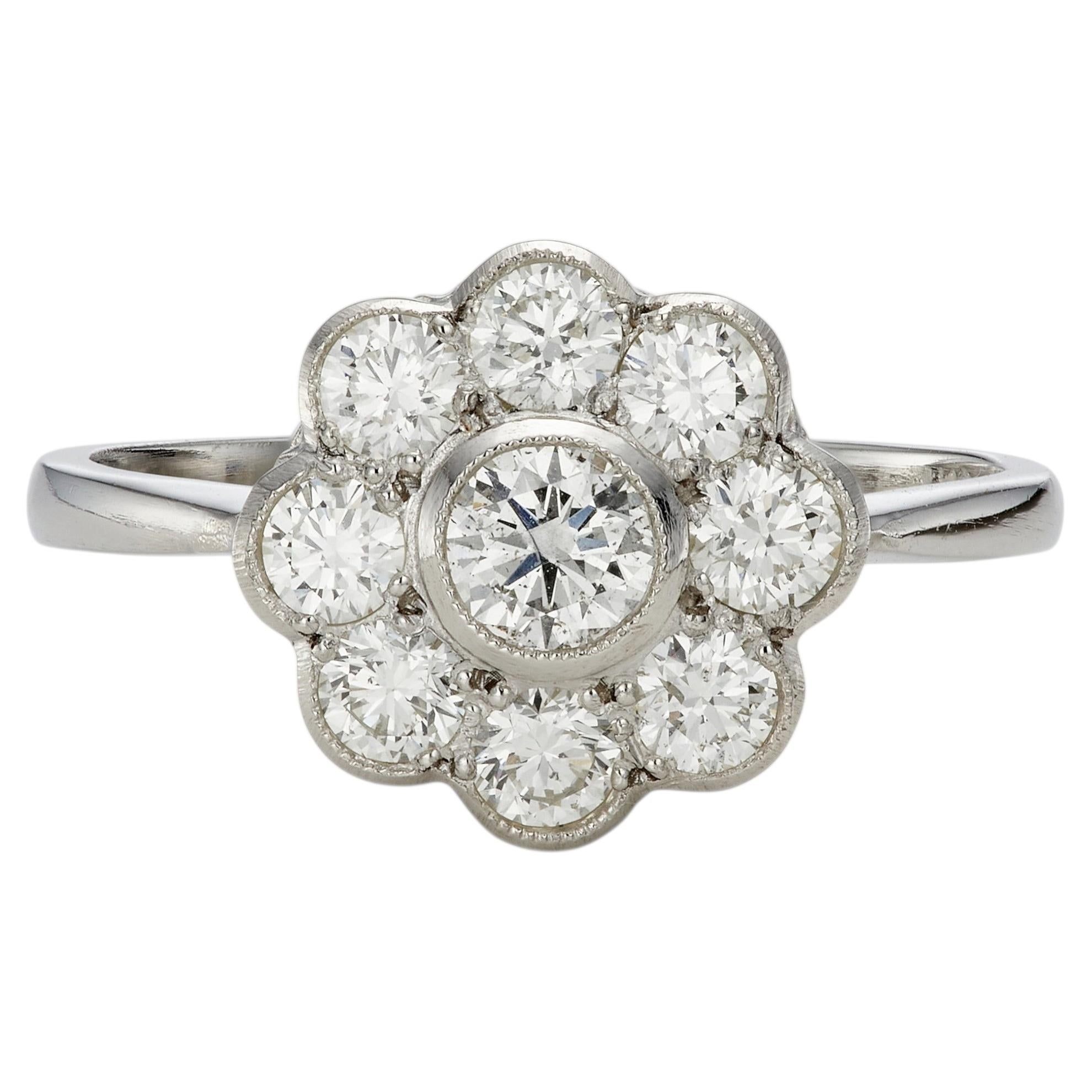 Vintage-Verlobungsring aus Platin mit Diamantcluster, 1,00 Karat, CIRCA 1990