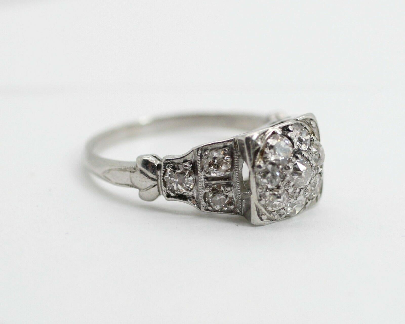 Art Deco Vintage Platinum Diamond Cluster Ring
