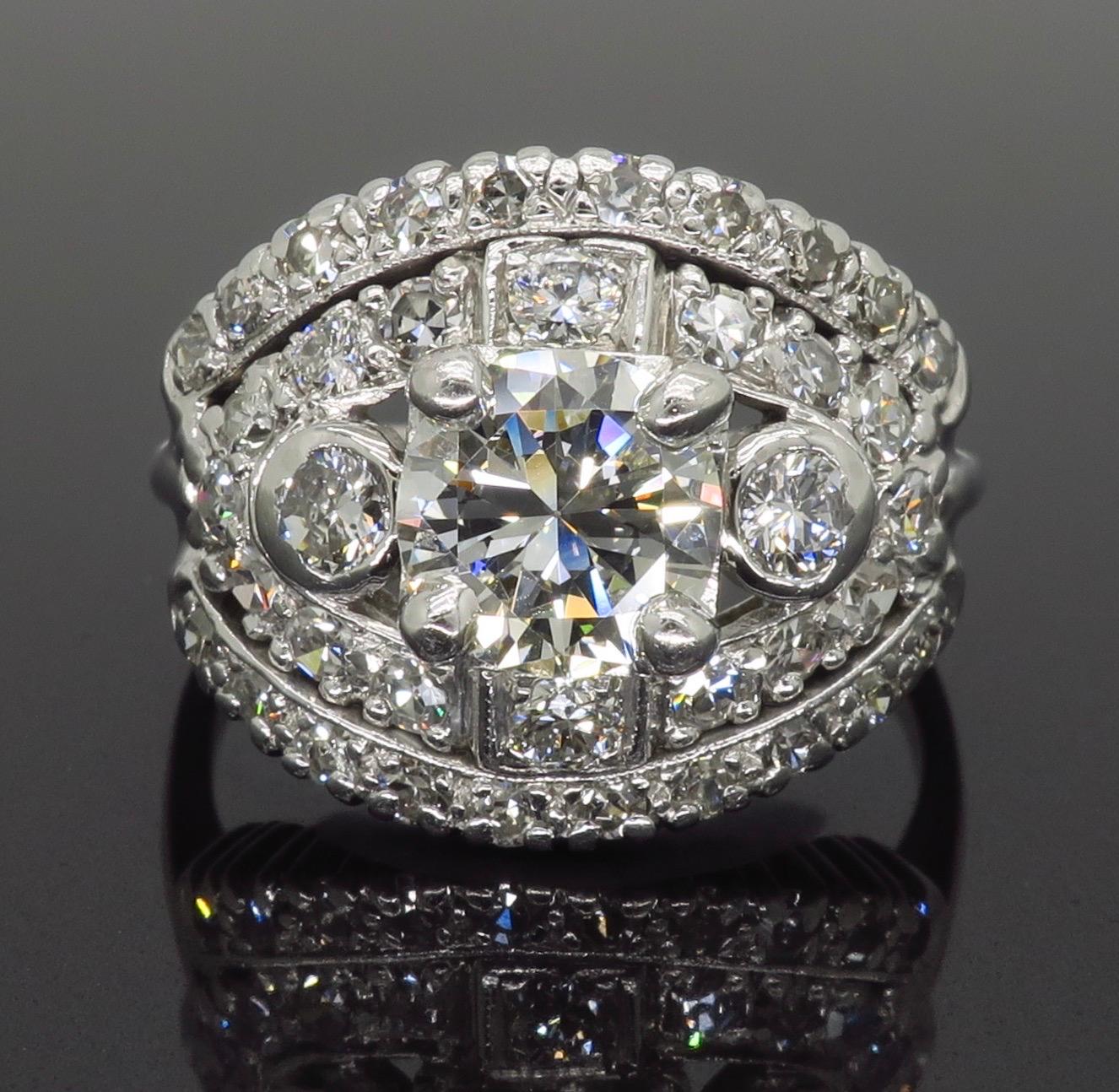 Round Cut Vintage Platinum Diamond Cocktail Ring