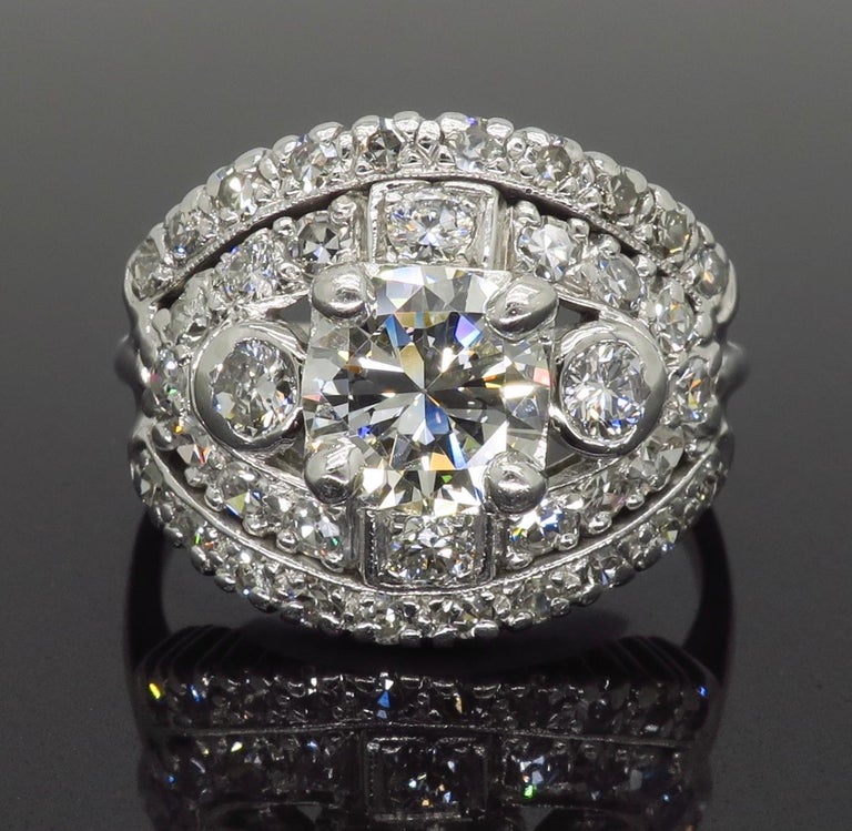 Vintage Platinum Diamond Cocktail Ring at 1stDibs