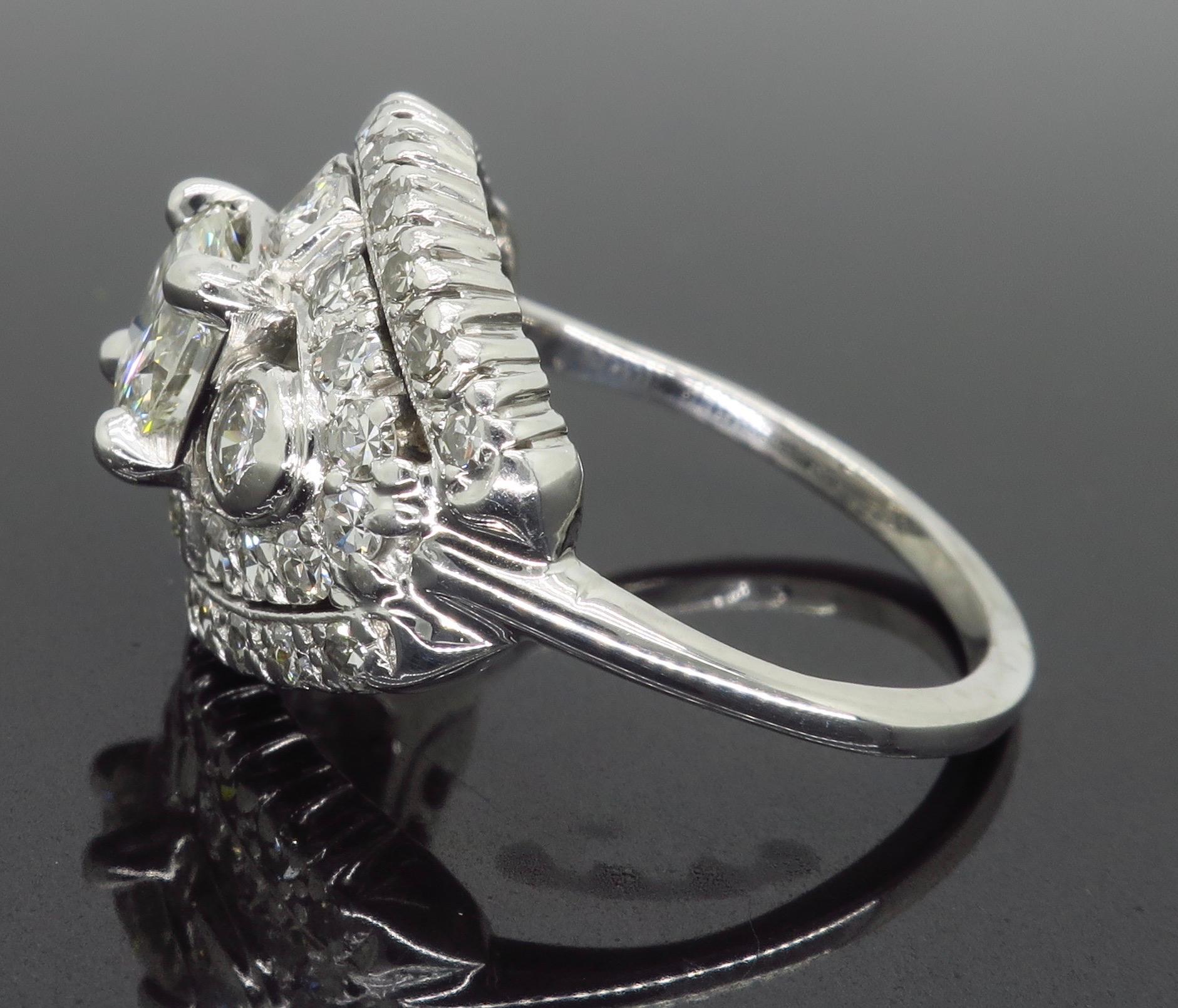Women's or Men's Vintage Platinum Diamond Cocktail Ring