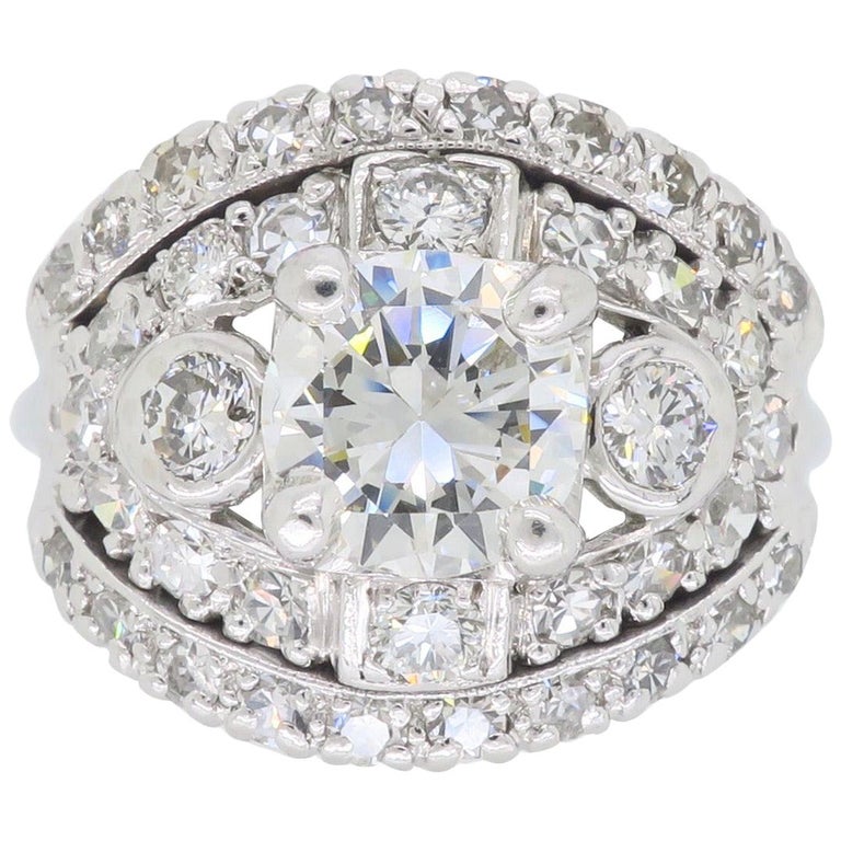 Vintage Platinum Diamond Cocktail Ring at 1stDibs