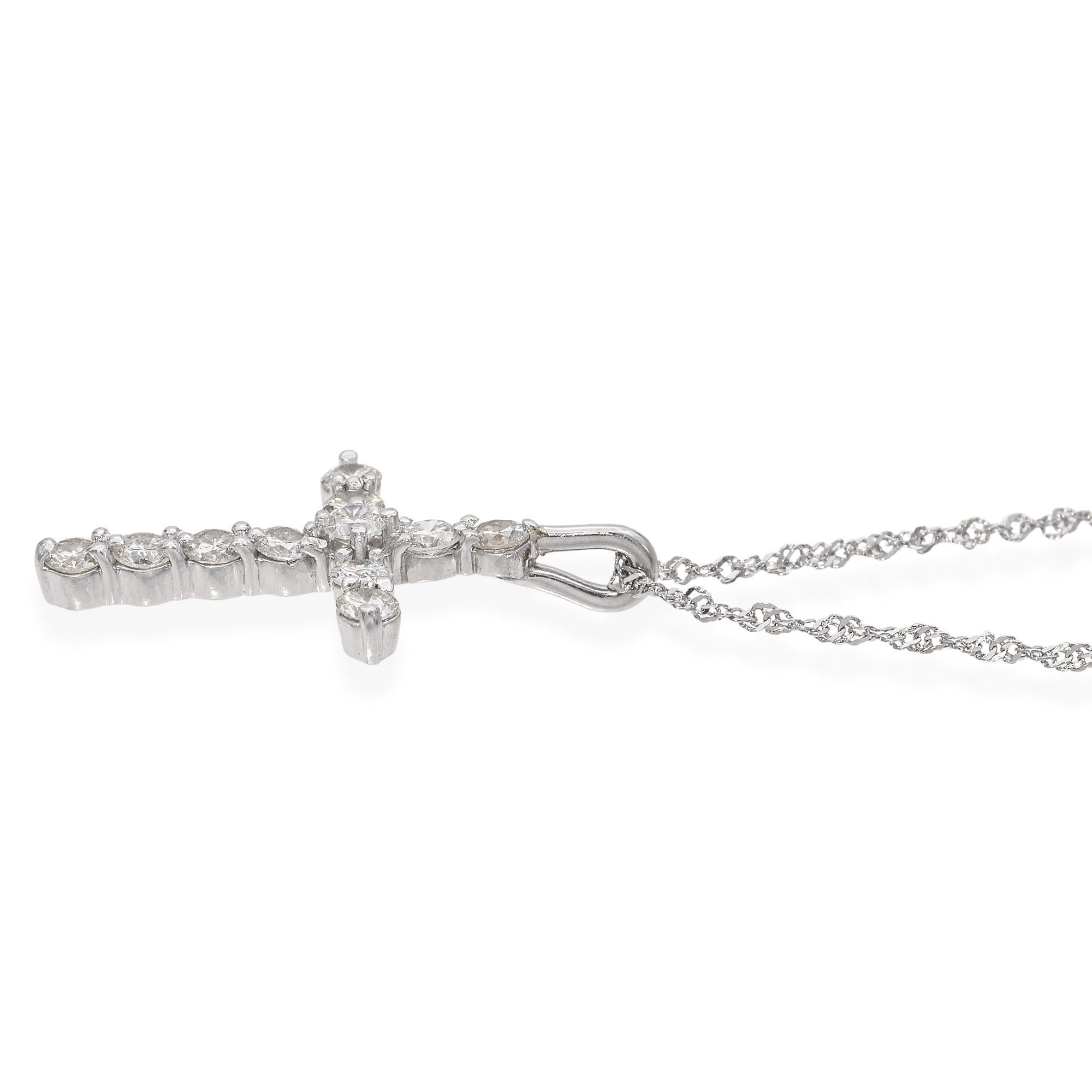 Vintage Platinum Diamond Cross Pendant Necklace For Sale 1