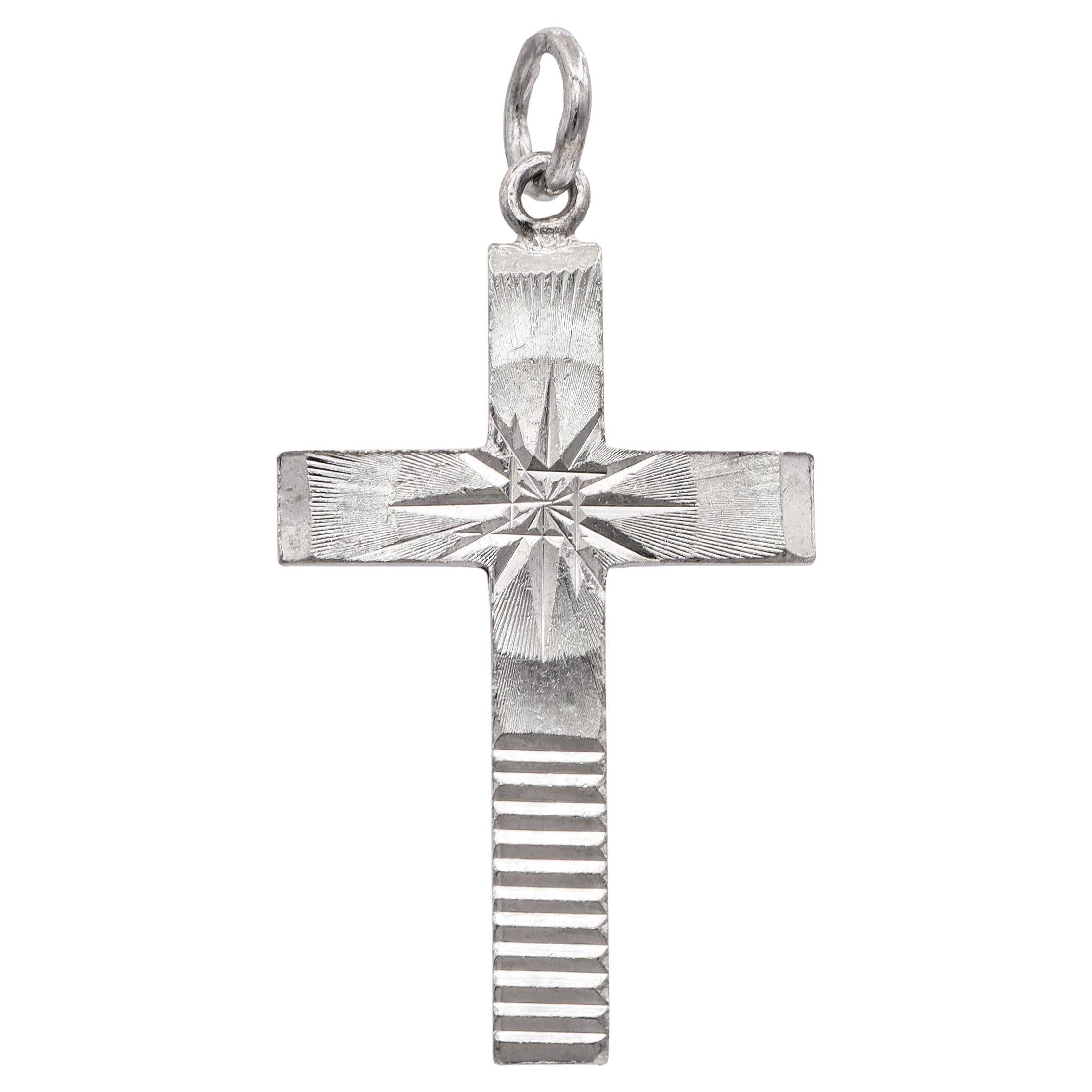 Vintage Platinum Diamond-Cut Cross Pendant