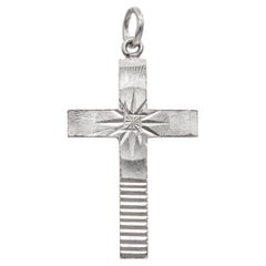 Vintage Platinum Diamond-Cut Cross Pendant