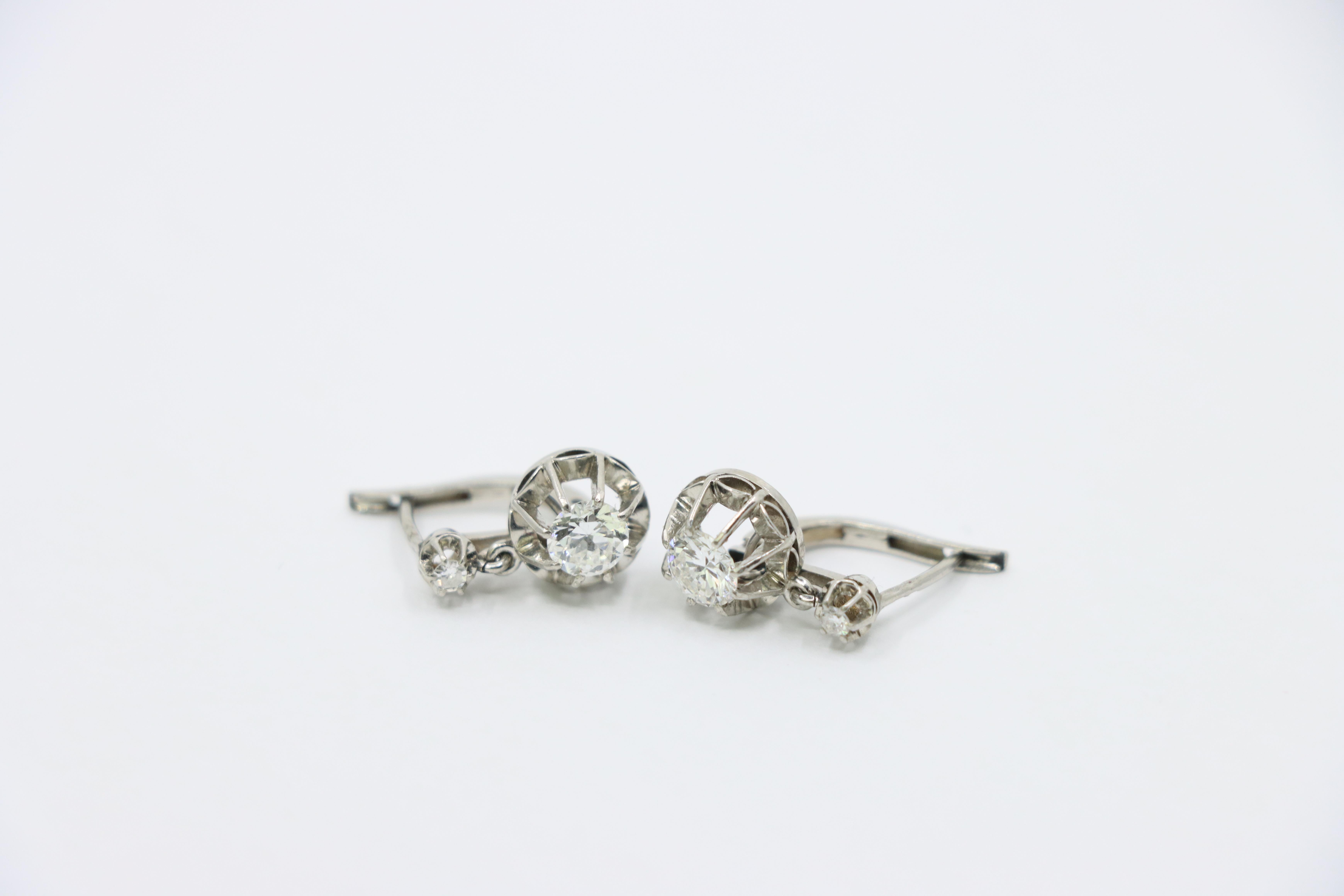 Diamante de platino vintage  Pendientes colgantes en venta 5