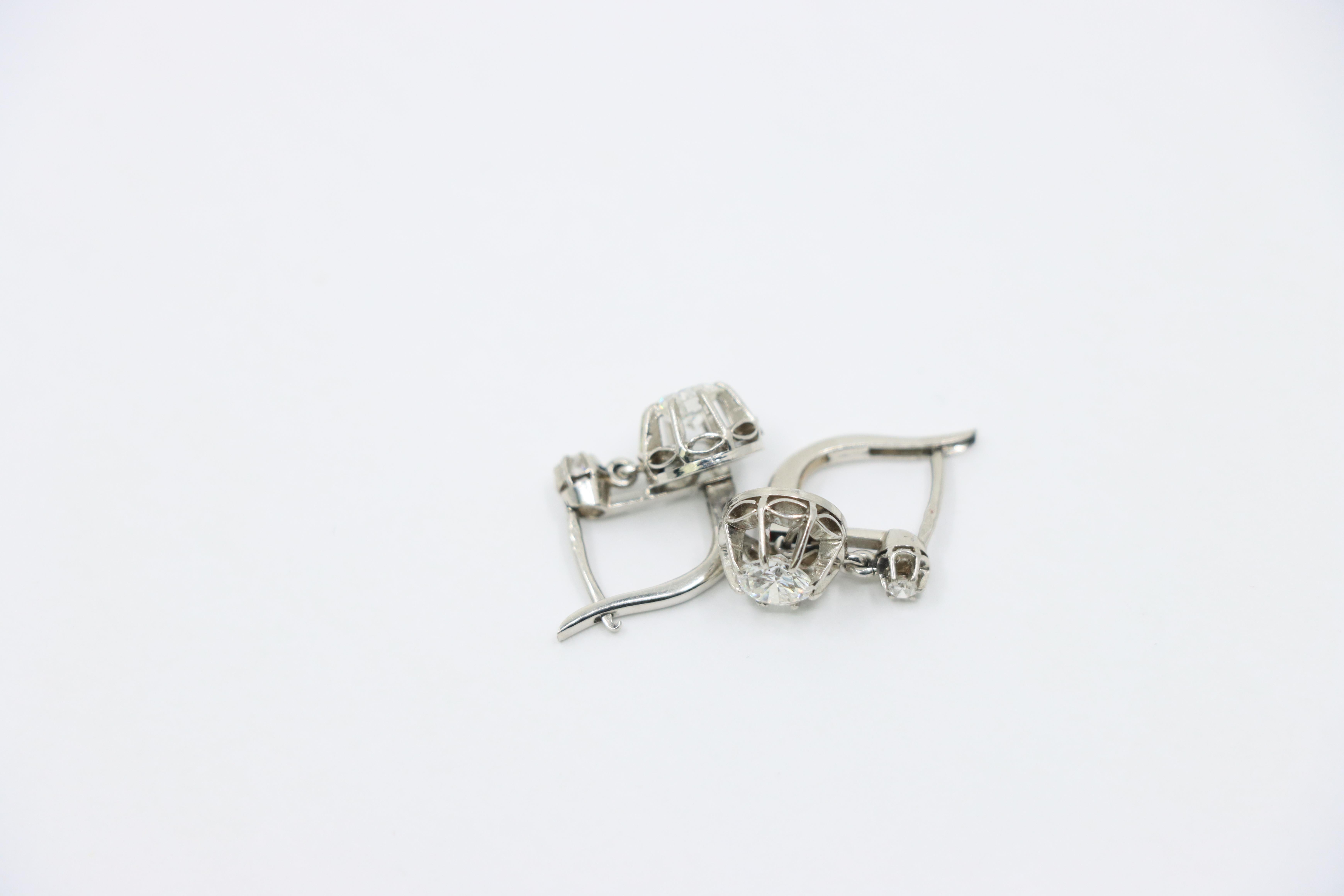 Diamante de platino vintage  Pendientes colgantes en venta 6