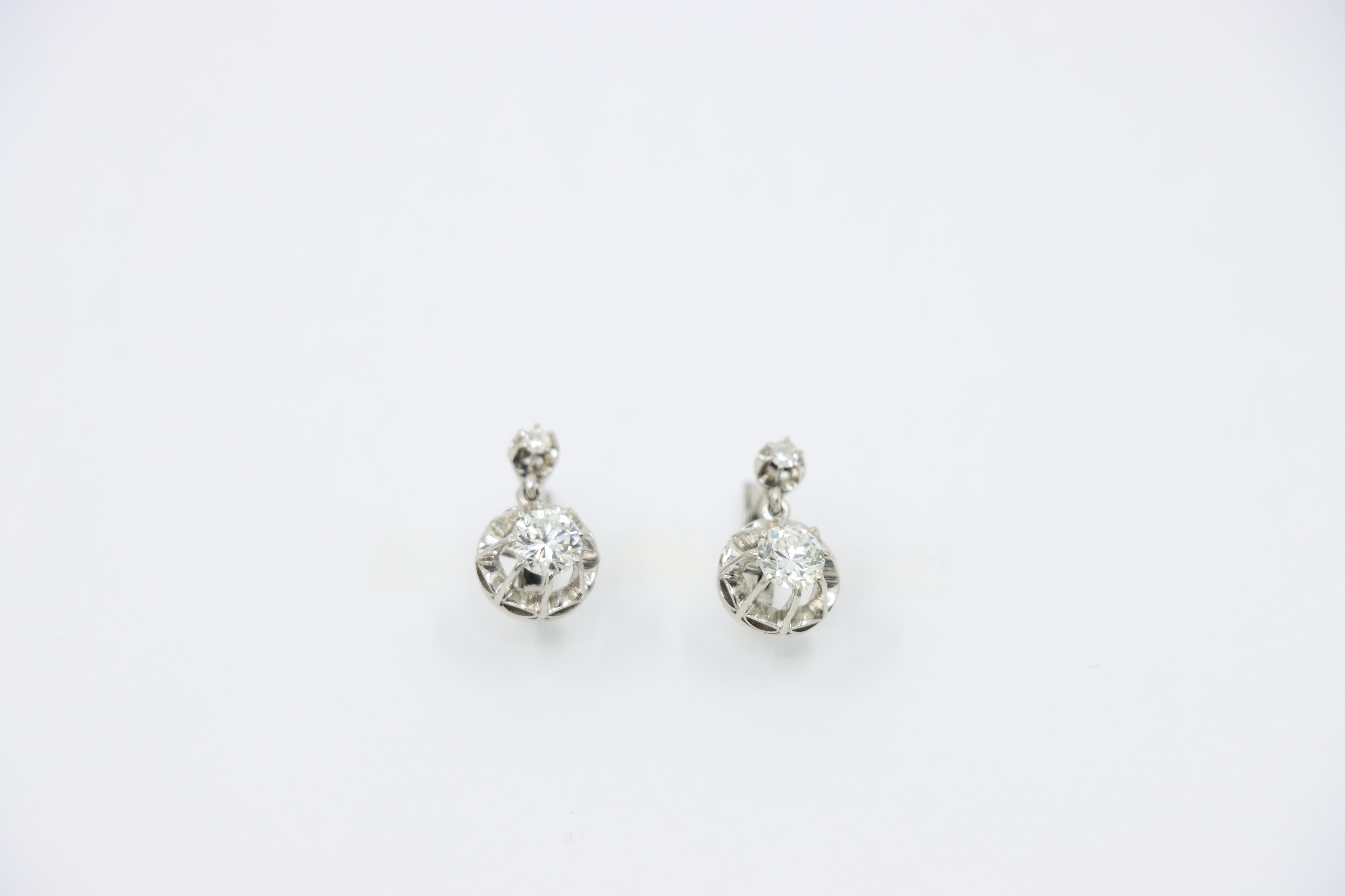 Diamante de platino vintage  Pendientes colgantes Corte brillante en venta