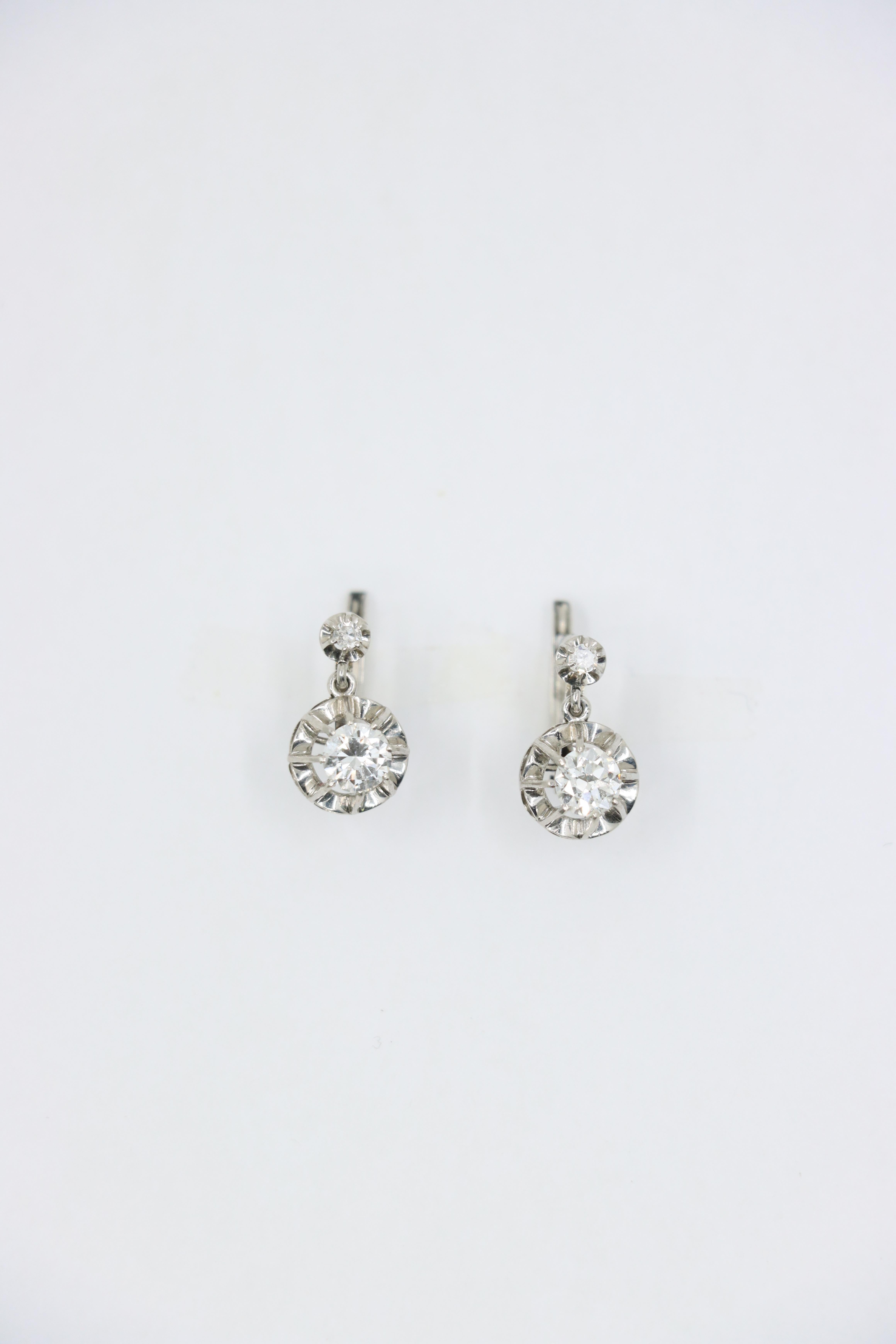 Diamante de platino vintage  Pendientes colgantes en Bueno estado para la venta en Flushing, NY