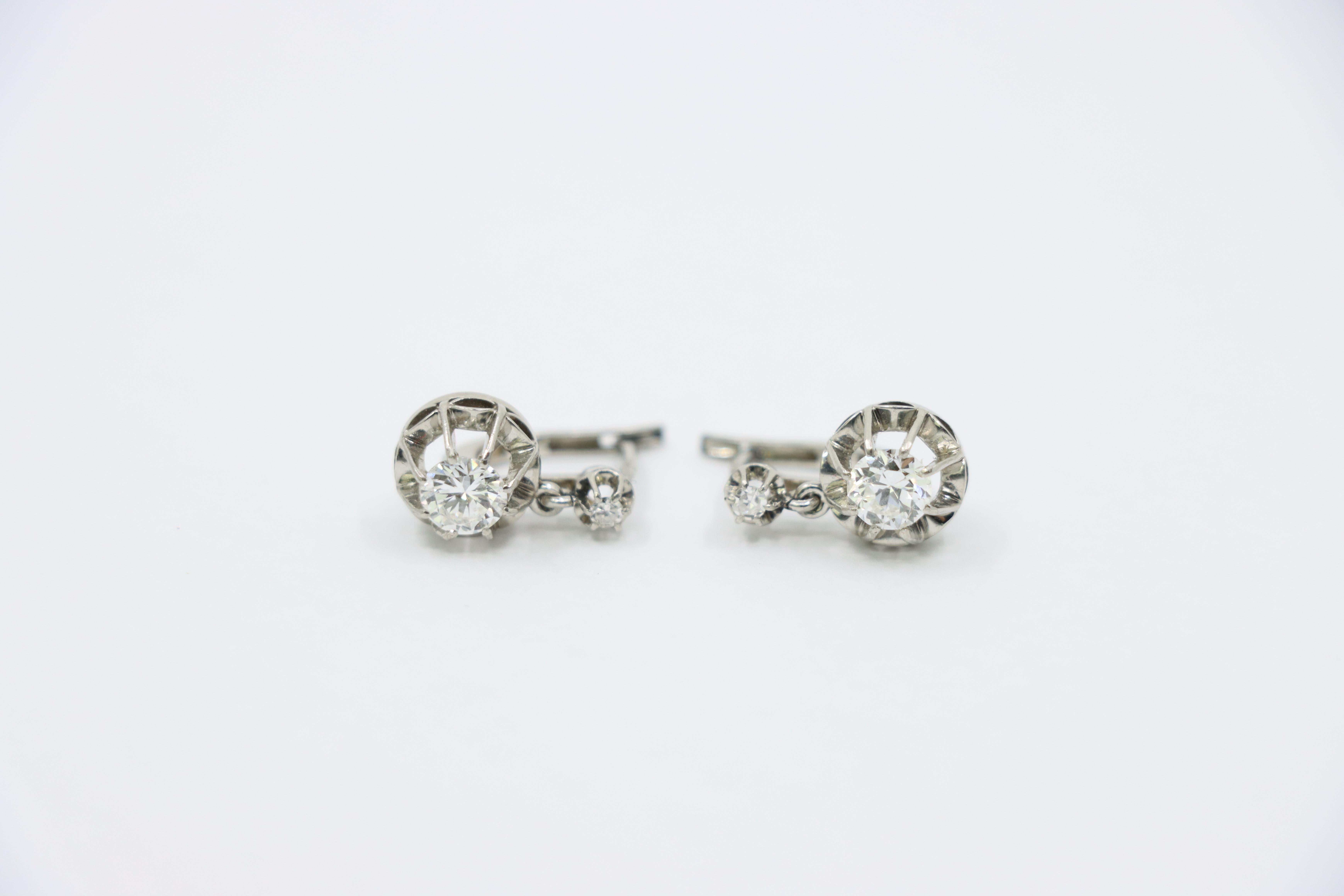 Diamante de platino vintage  Pendientes colgantes en venta 1