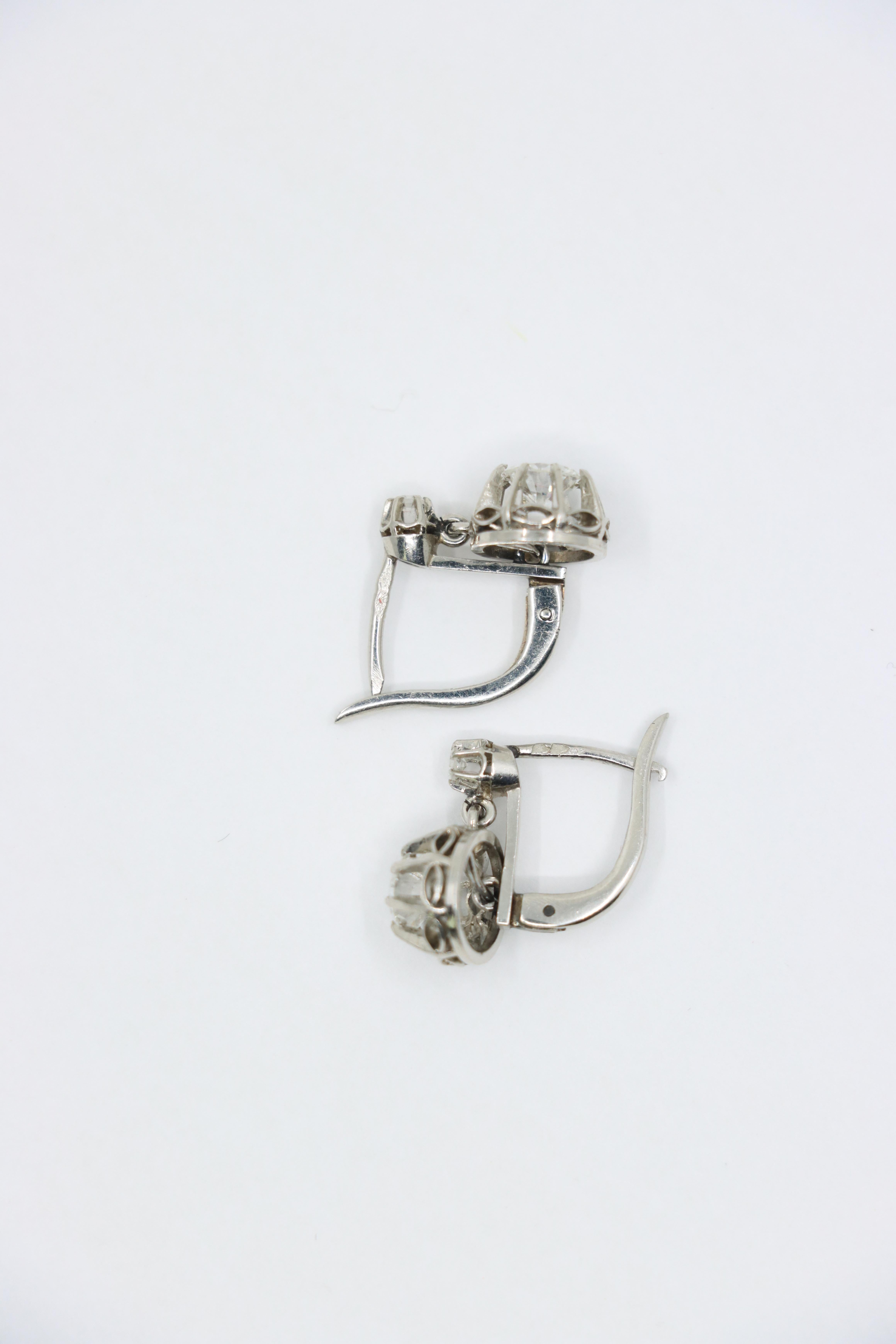 Diamante de platino vintage  Pendientes colgantes en venta 4