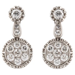 Vintage Platinum Diamond Drop Earrings, 1.90ct Total, Mid-20th Century