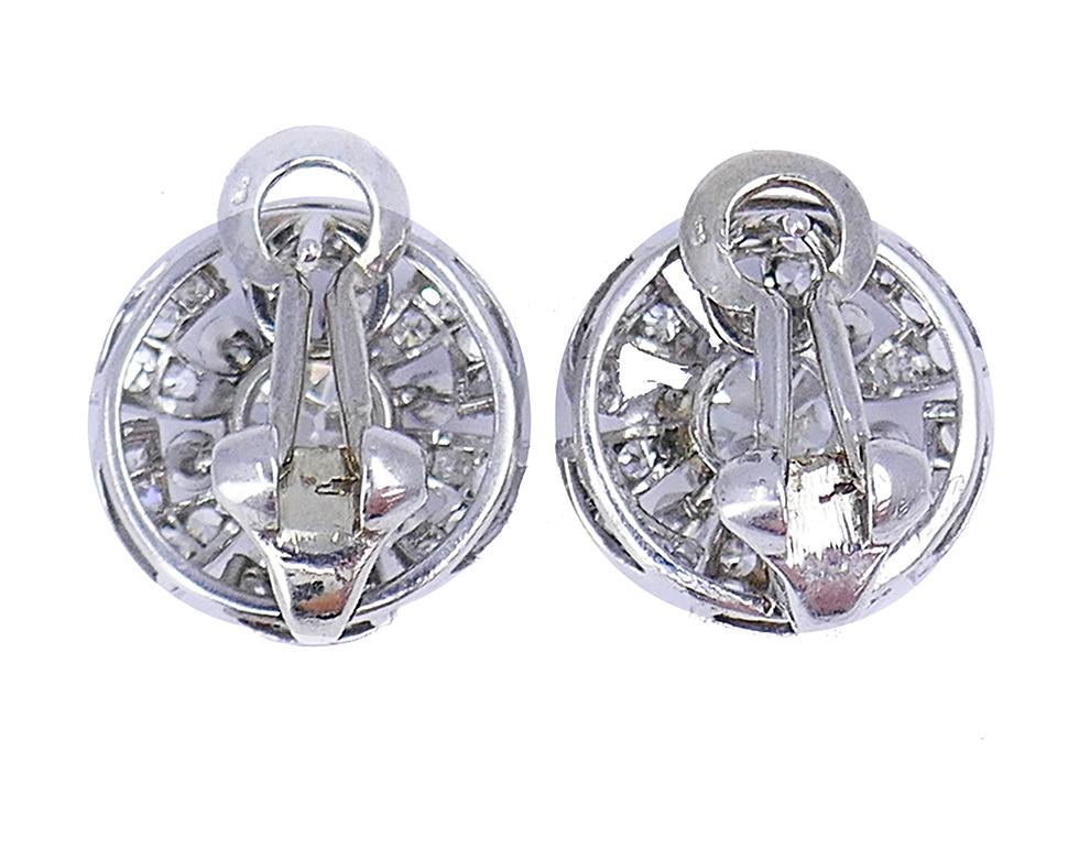 Vintage Platinum Diamond Earrings GIA Cluster Stud Estate Jewelry In Good Condition For Sale In Beverly Hills, CA