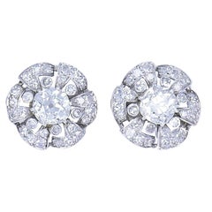Vintage Platinum Diamond Earrings GIA Cluster Stud Estate Jewelry