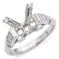 Vintage Platinum Diamond Engagement Emerald Cut Opening Semi-Mount Ring