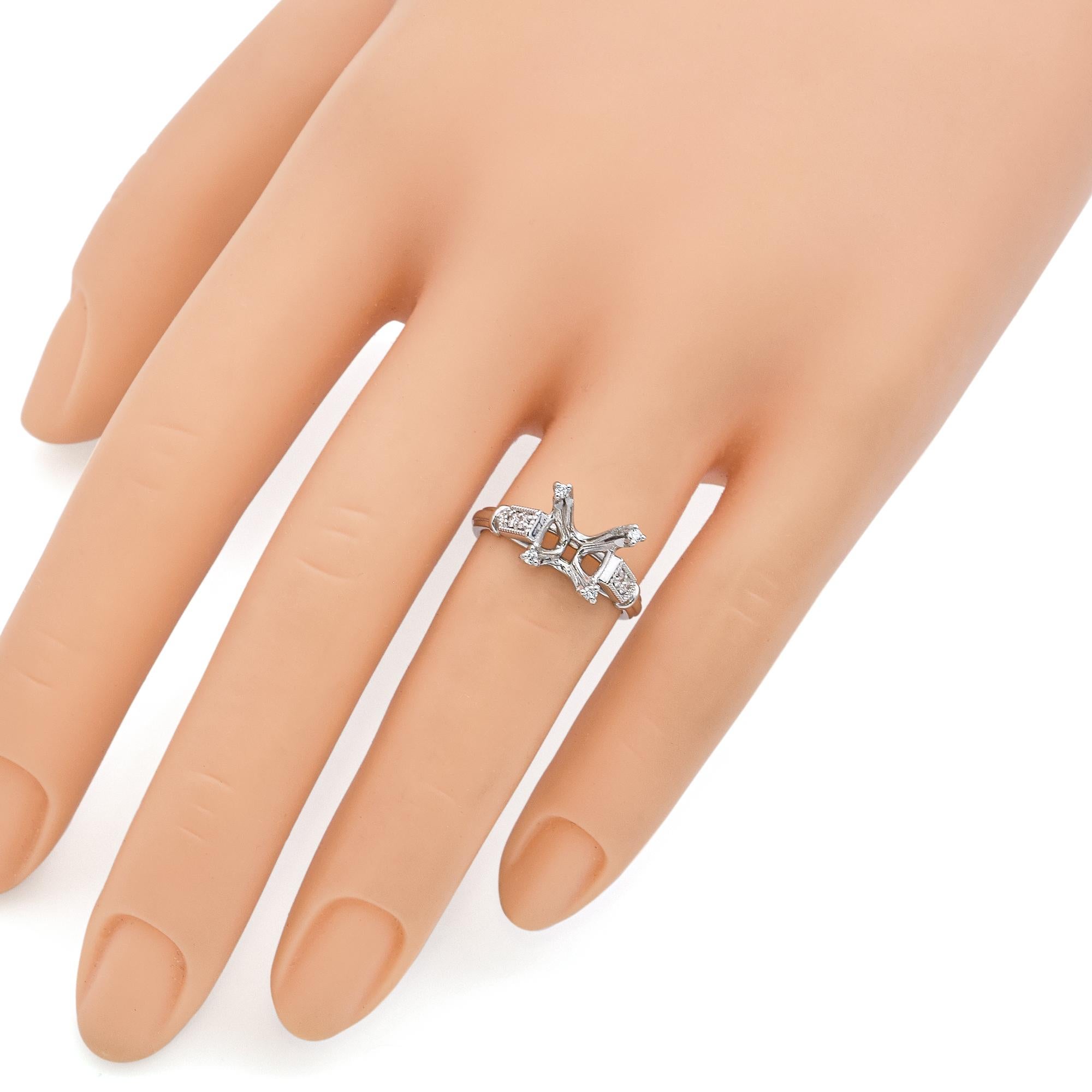Round Cut Vintage Platinum Diamond Engagement Emerald Cut Opening Semi-Mount Ring For Sale