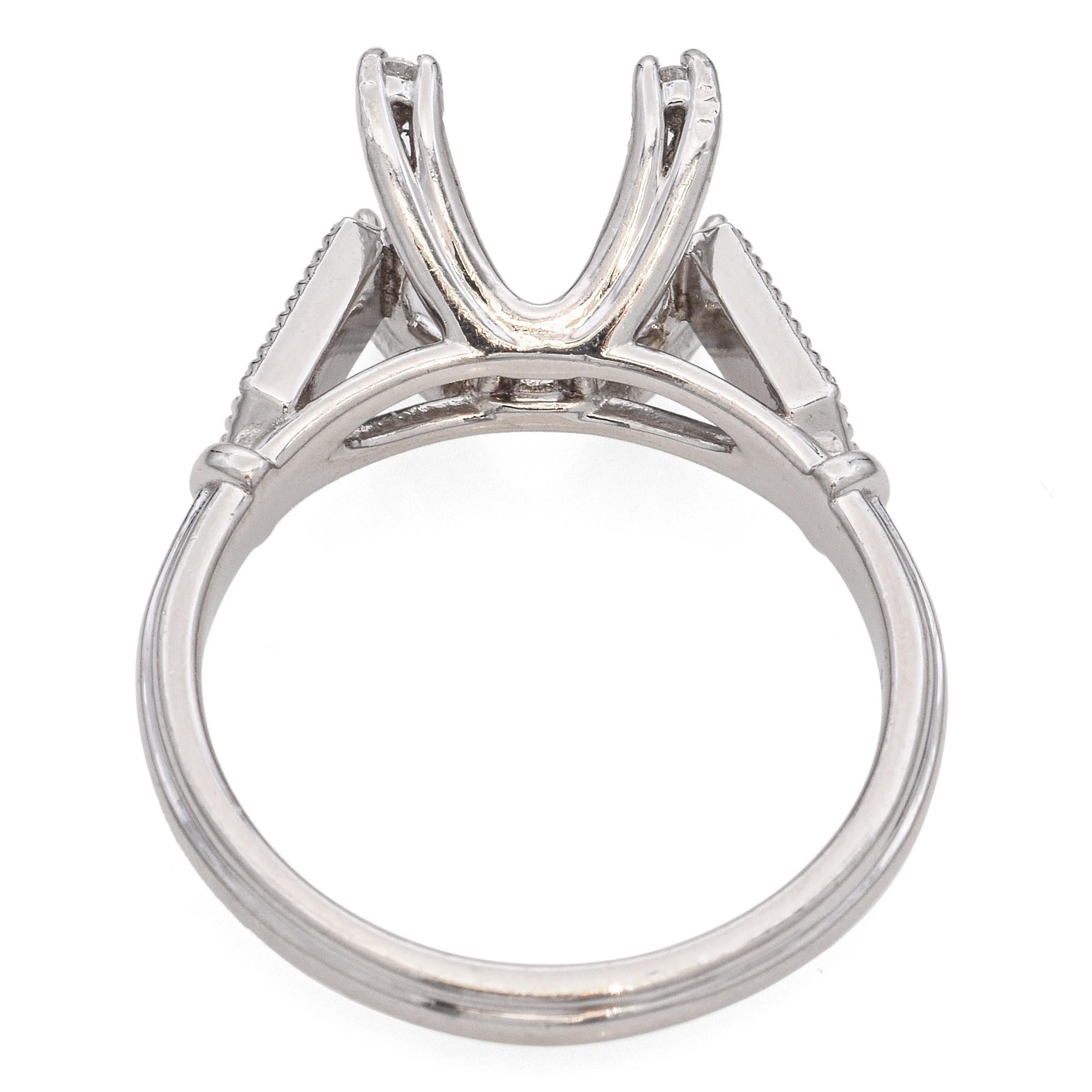 Women's Vintage Platinum Diamond Engagement Emerald Cut Opening Semi-Mount Ring For Sale