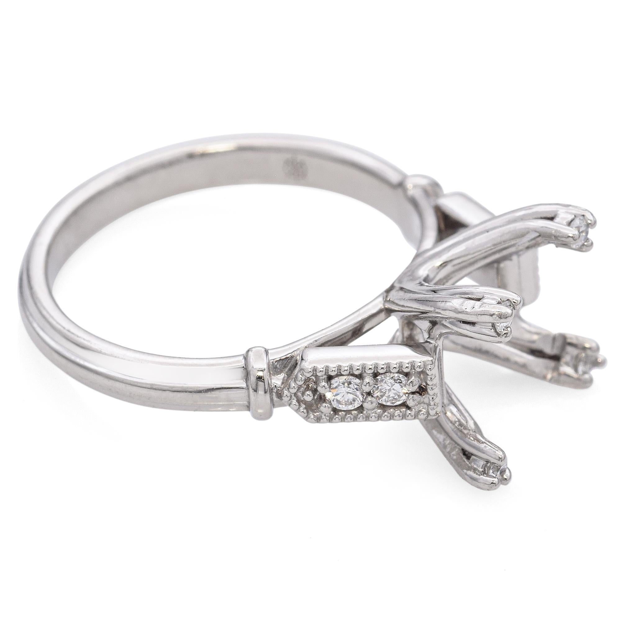 Vintage Platinum Diamond Engagement Emerald Cut Opening Semi-Mount Ring For Sale 1