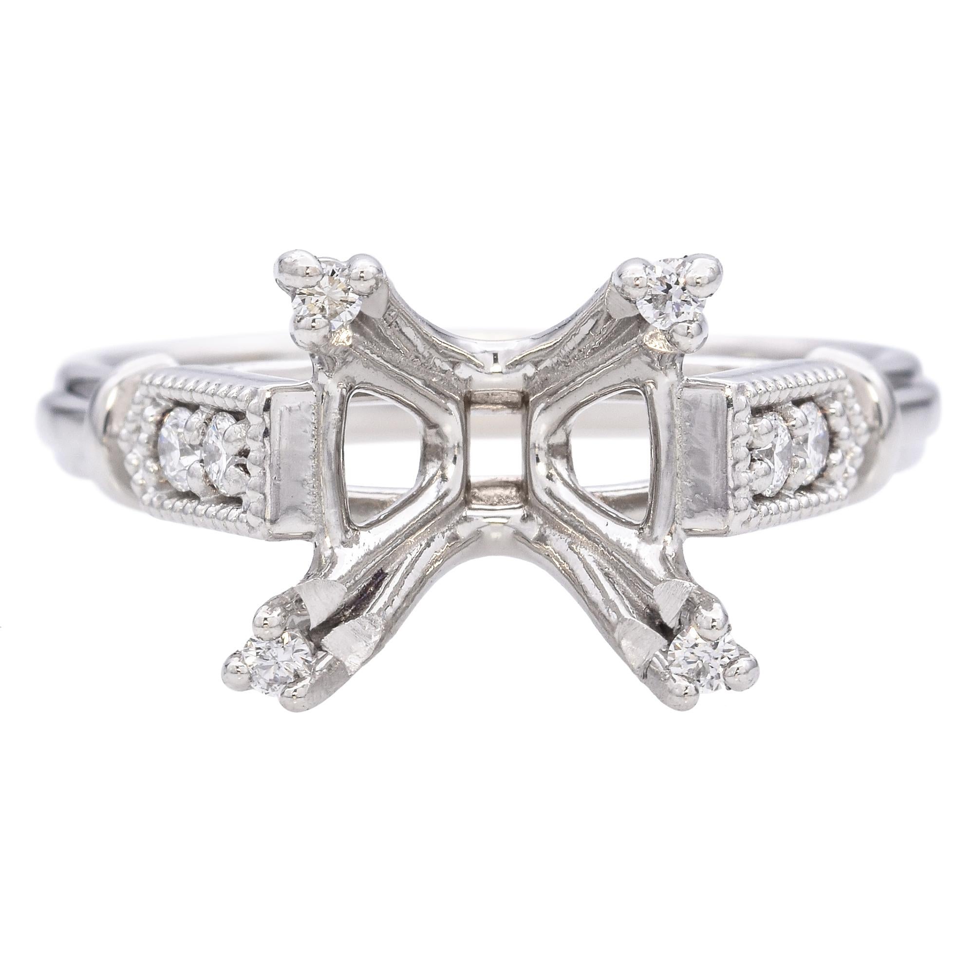 Vintage Platin Diamant Verlobungsring Smaragdschliff Öffnung Semi-Mount Ring