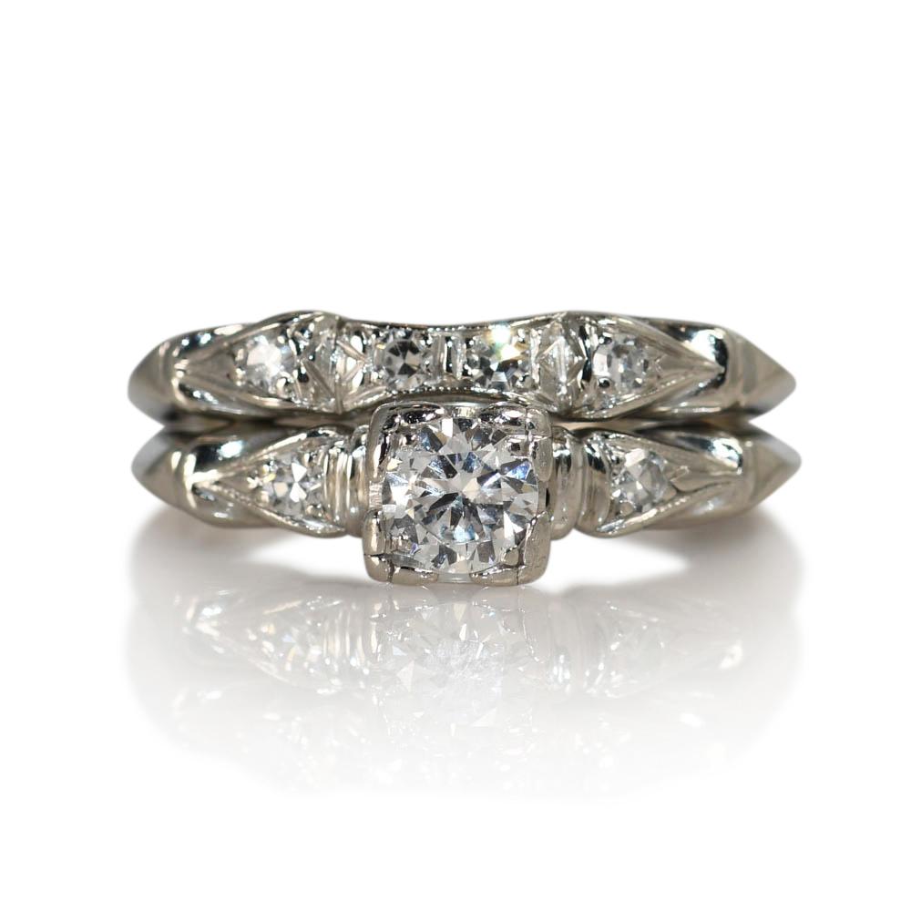 Verlobungsring aus Platin mit 0,31 Karat Diamant im Vintage-Stil im Angebot