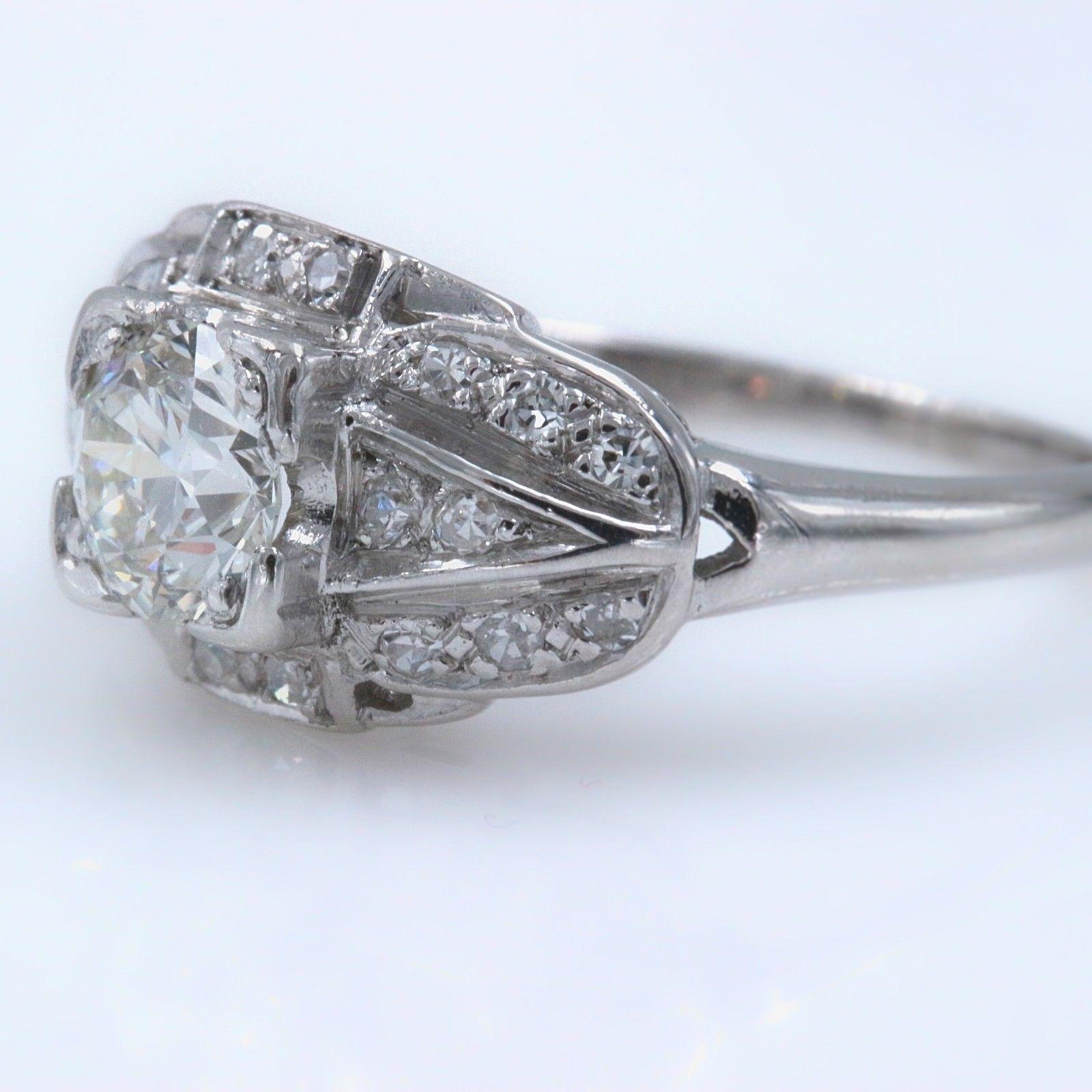 Vintage Platinum Diamond Engagement Ring Old Cuts 1.08 Carat For Sale 5