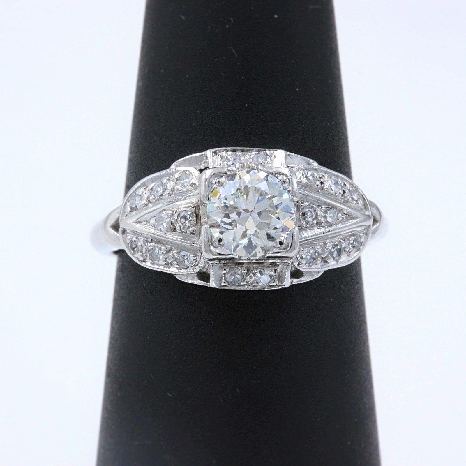 Vintage Platinum Diamond Engagement Ring Old Cuts 1.08 Carat For Sale 6