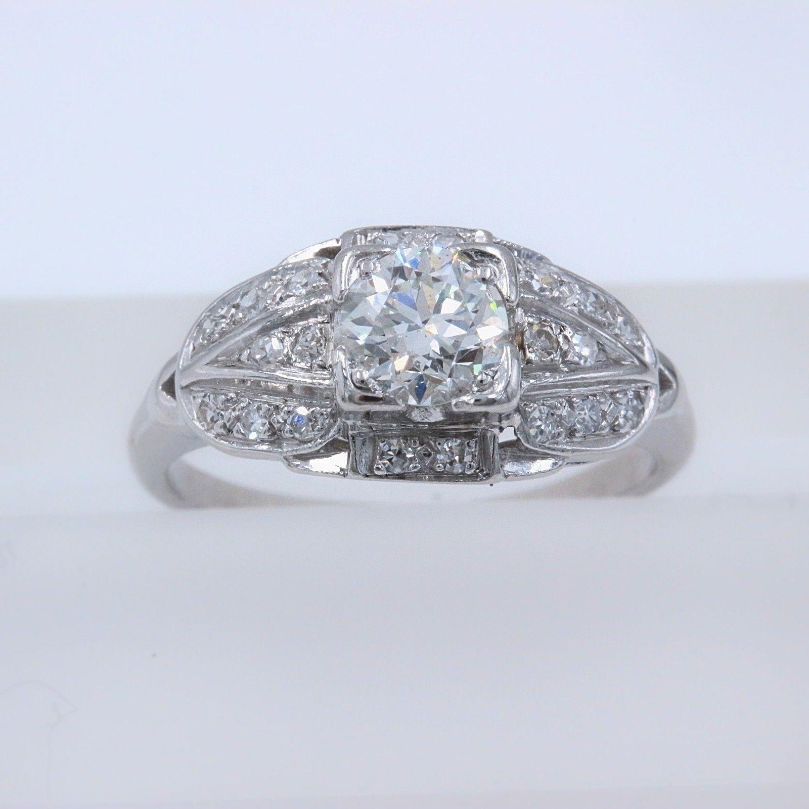 Vintage Platinum Diamond Engagement Ring Old Cuts 1.08 Carat In Good Condition For Sale In San Diego, CA