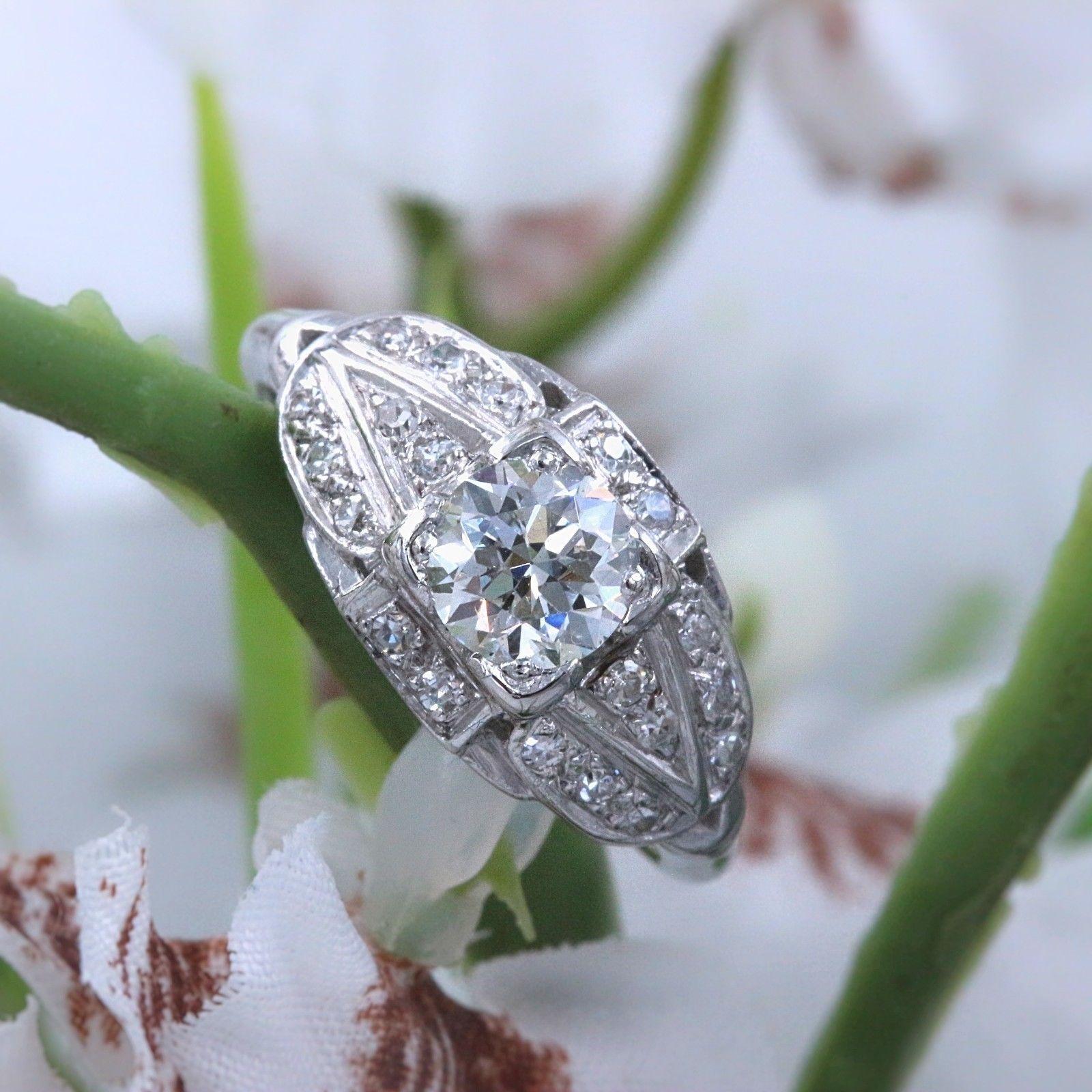 Women's or Men's Vintage Platinum Diamond Engagement Ring Old Cuts 1.08 Carat For Sale