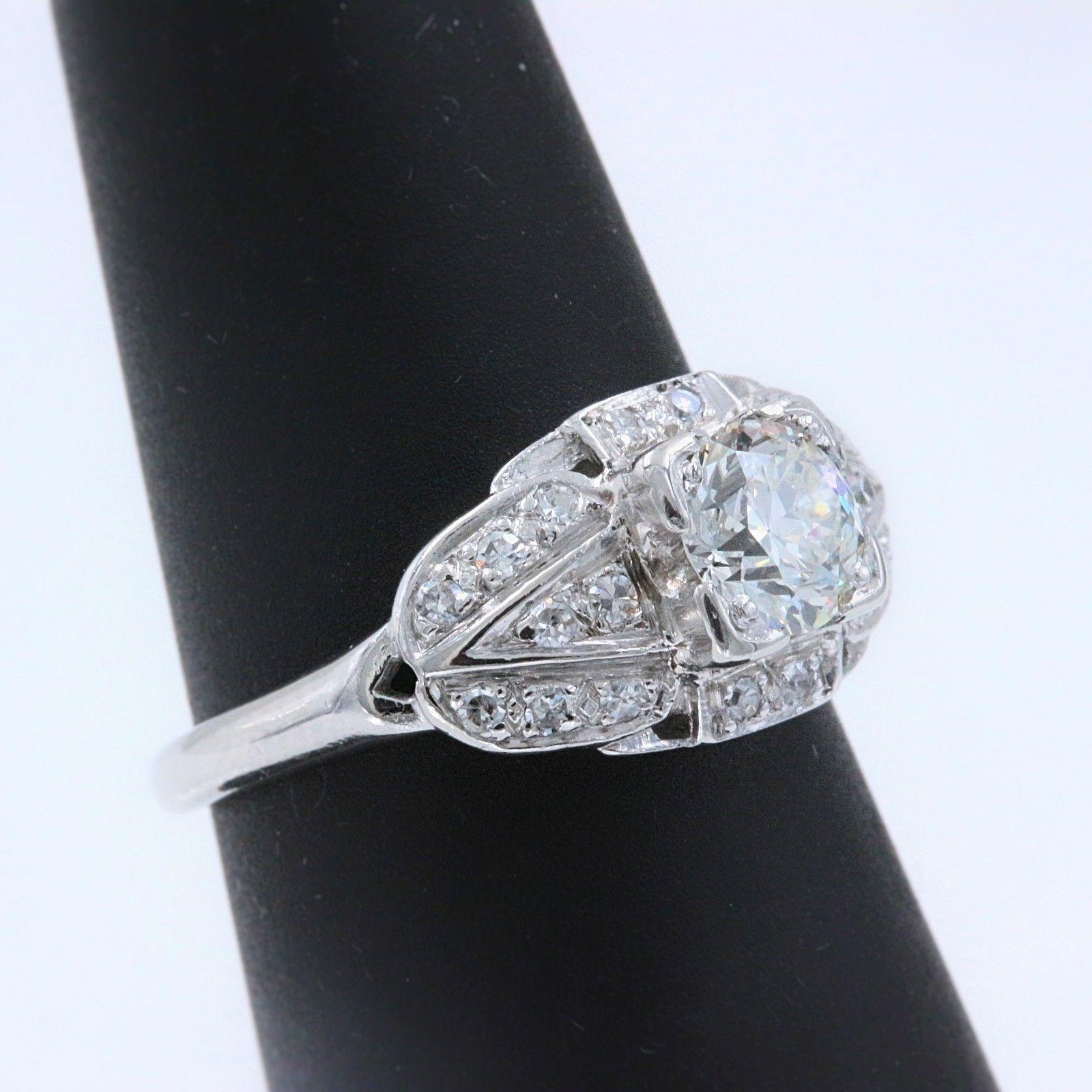 Vintage Platinum Diamond Engagement Ring Old Cuts 1.08 Carat For Sale 2
