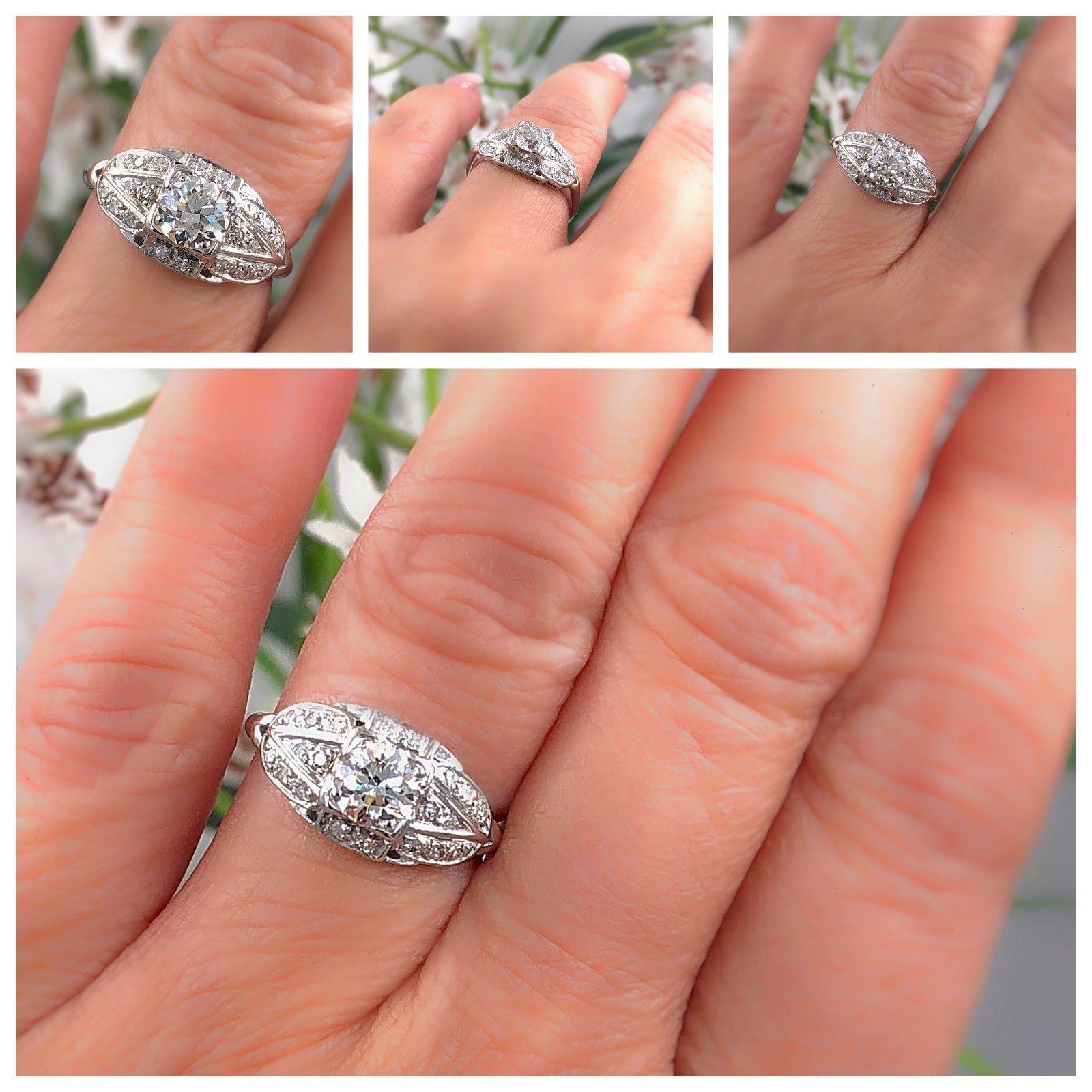 Vintage Platinum Diamond Engagement Ring Old Cuts 1.08 Carat For Sale 4