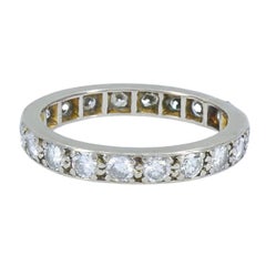 Vintage Platinum Diamond Eternity Band Ring, Size 5.25, Mid-Century
