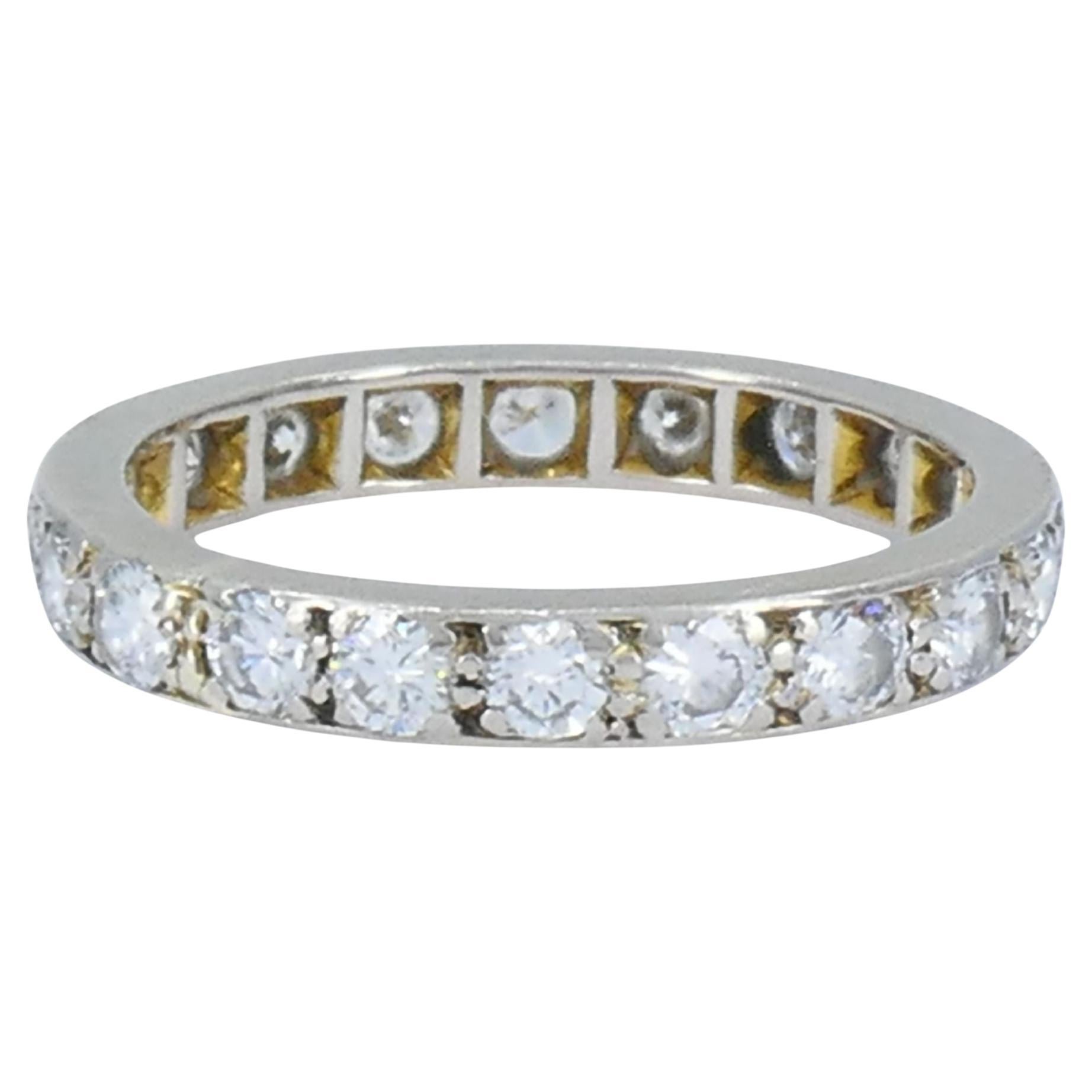 Vintage Platinum Diamond Eternity Band Ring, Size 5.25, Mid-Century