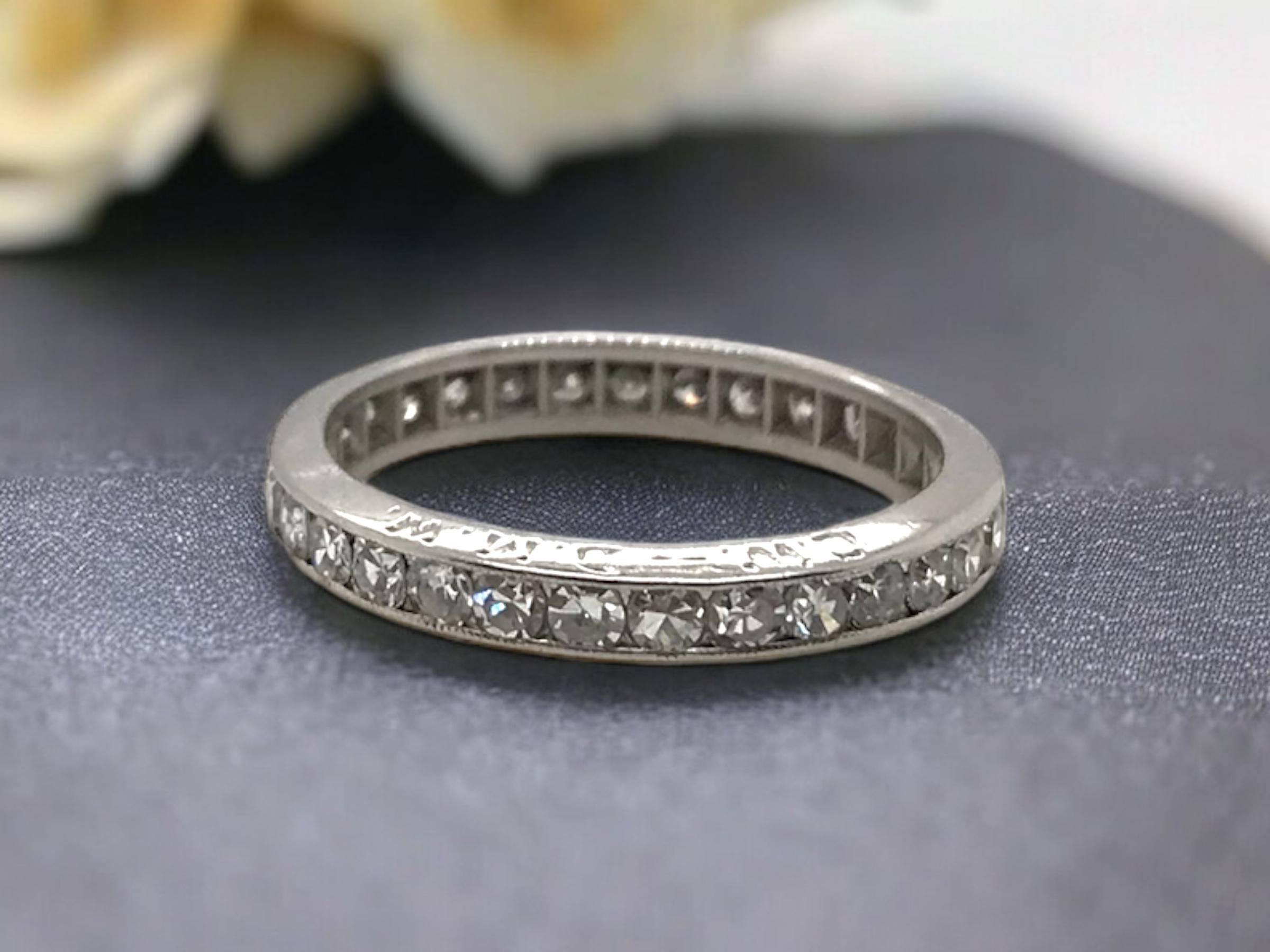 Such a classic piece!
This band is sure to go with any stack.

Ring Details
Material: Platinum
Era: Art Deco 1910 - 1930
Engraved: C.W. - D.M.W.
Weight: 2.7 Grams
Width: 2.8mm
Height: 1.5mm
Finger Size 5 1/2
Unfortunately Eternity Bands Are Not