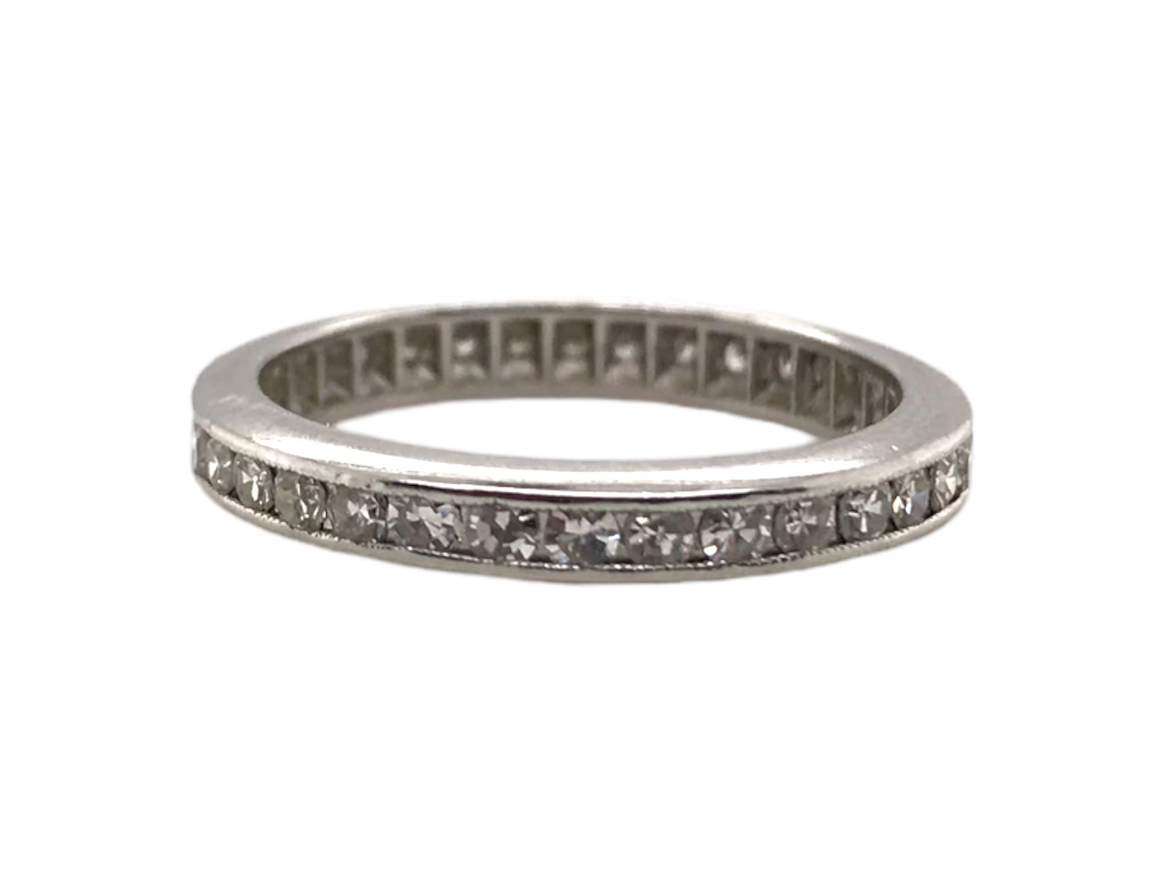 Art Deco Vintage Platinum Diamond Eternity Band Size 6 For Sale