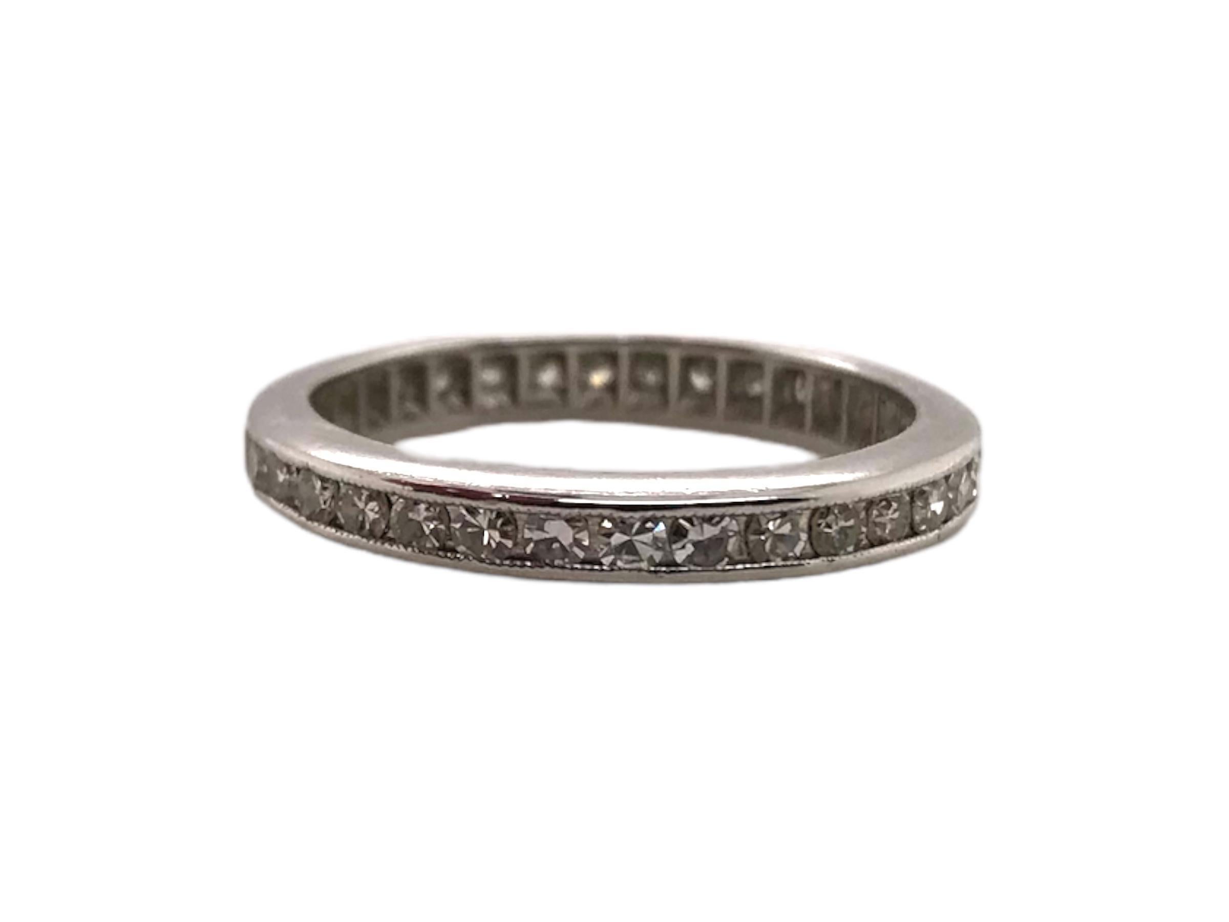 Single Cut Vintage Platinum Diamond Eternity Band Size 6 For Sale