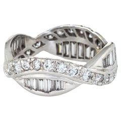 Bague d'éternité vintage en platine avec diamants tailles mixtes taille 6,5, bijou de mariage